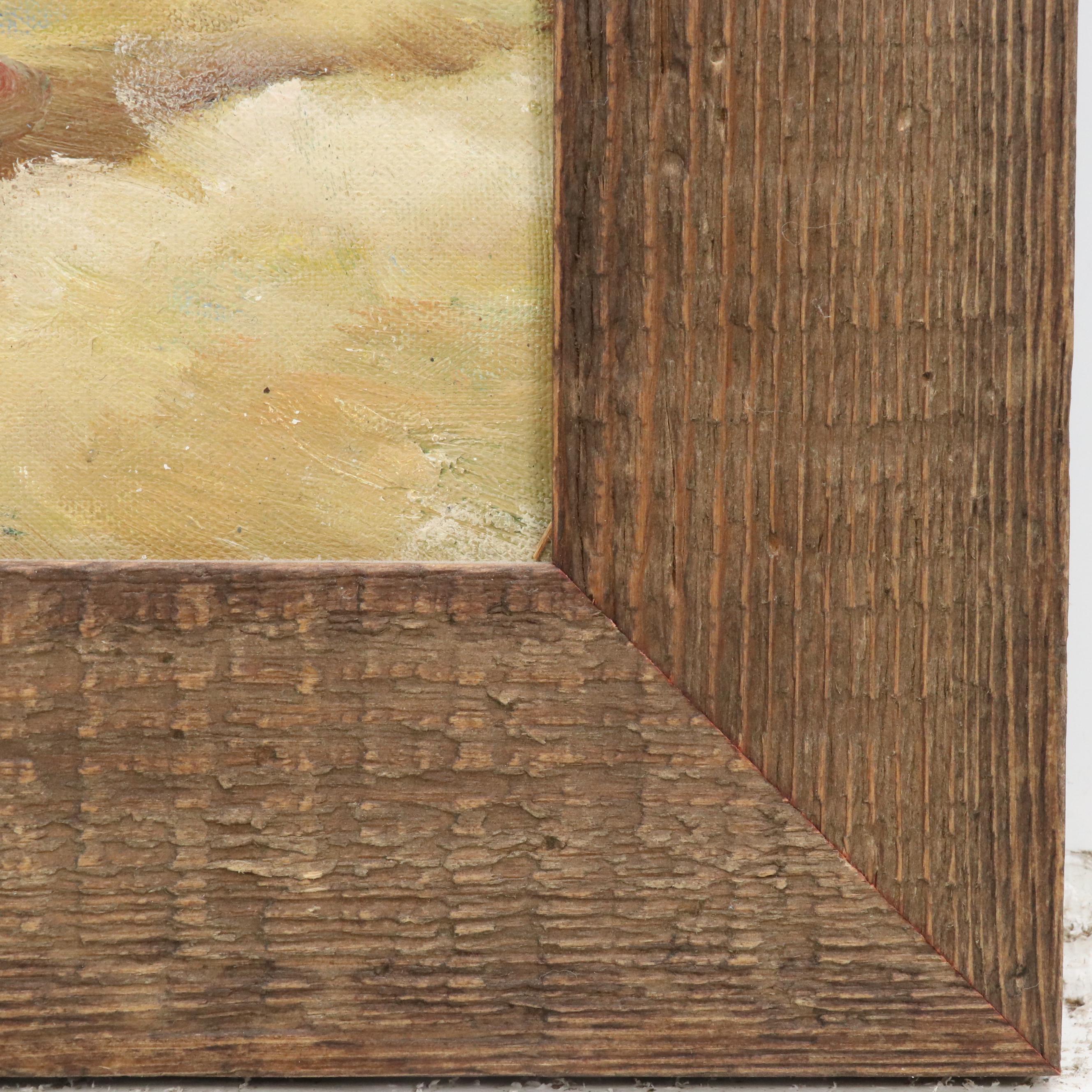 Pastoral Oil Painting After Edgar Hunt of Rooster, Hens, and Chicks