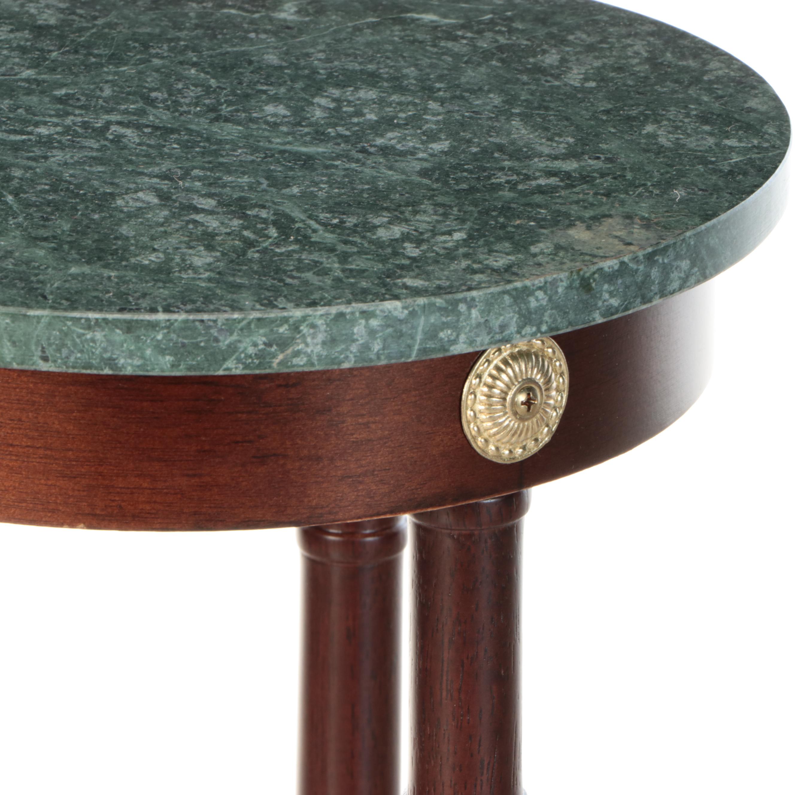 Federal Style Granite Top Wooden Accent Table