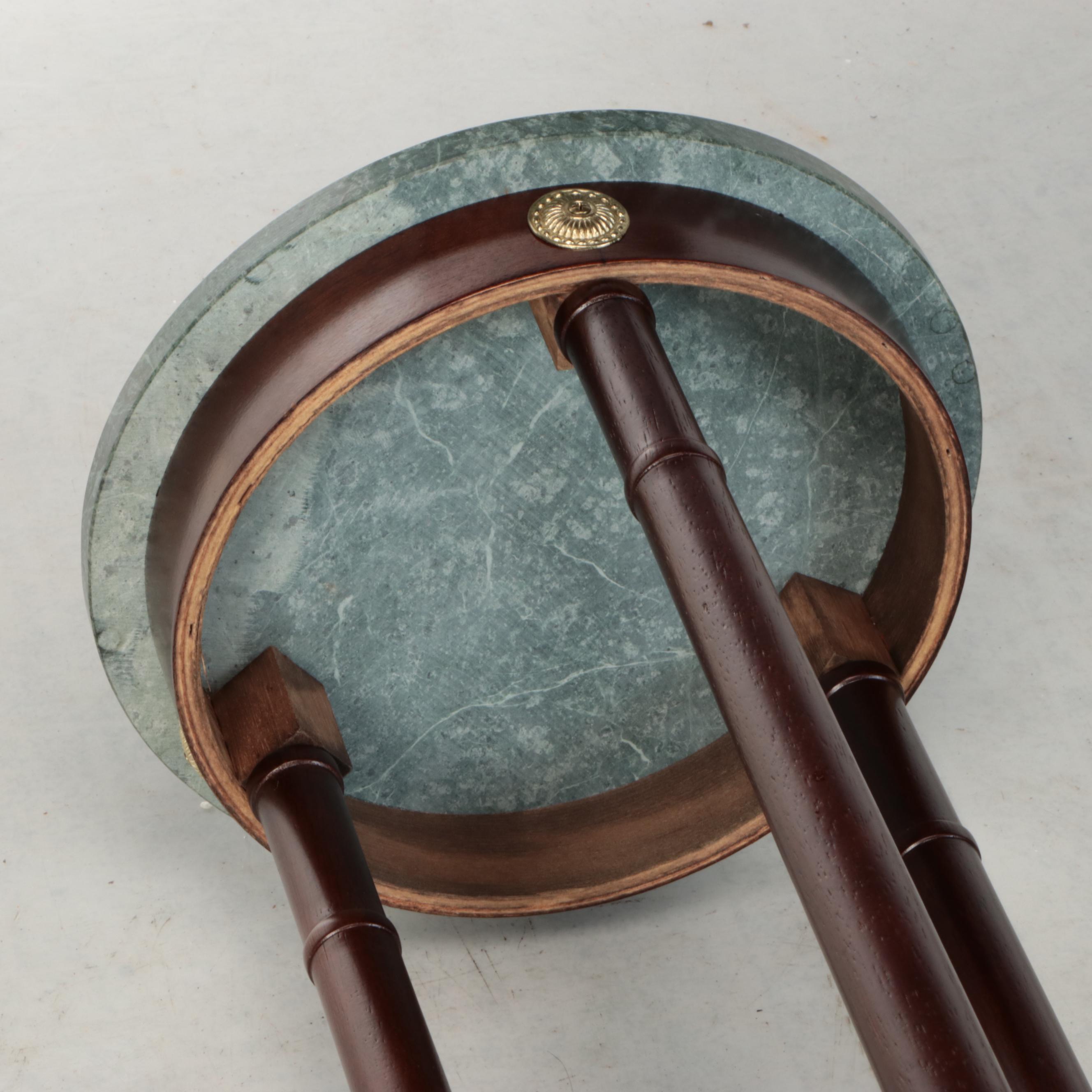 Federal Style Granite Top Wooden Accent Table
