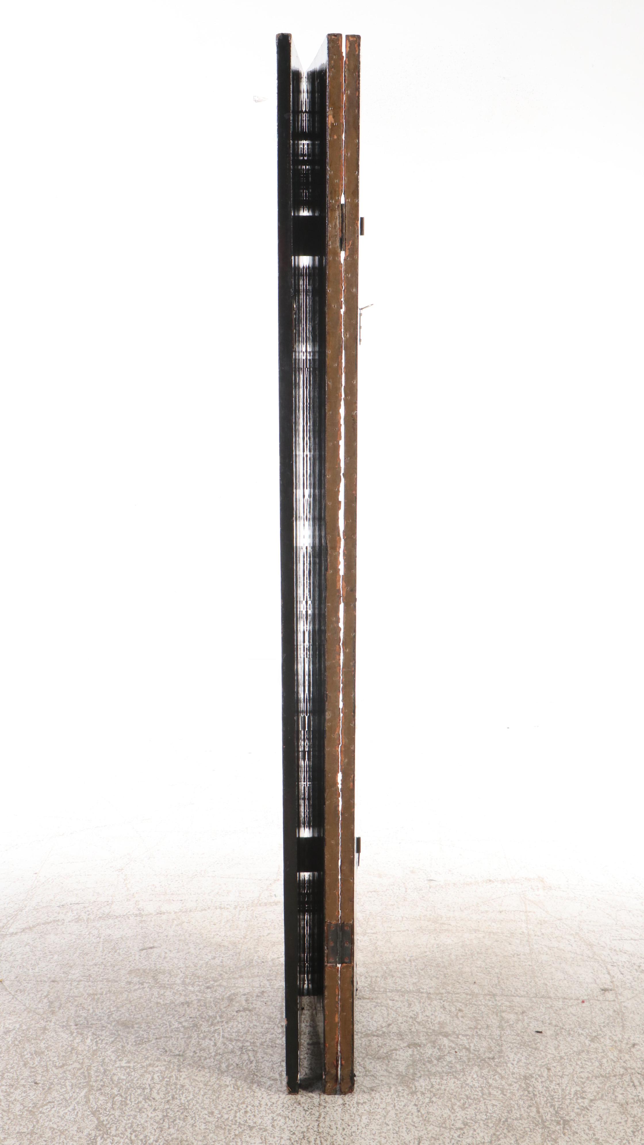 Chinese Hand-Decorated Parcel-Gilt and Lacquered Three-Panel Room Divider