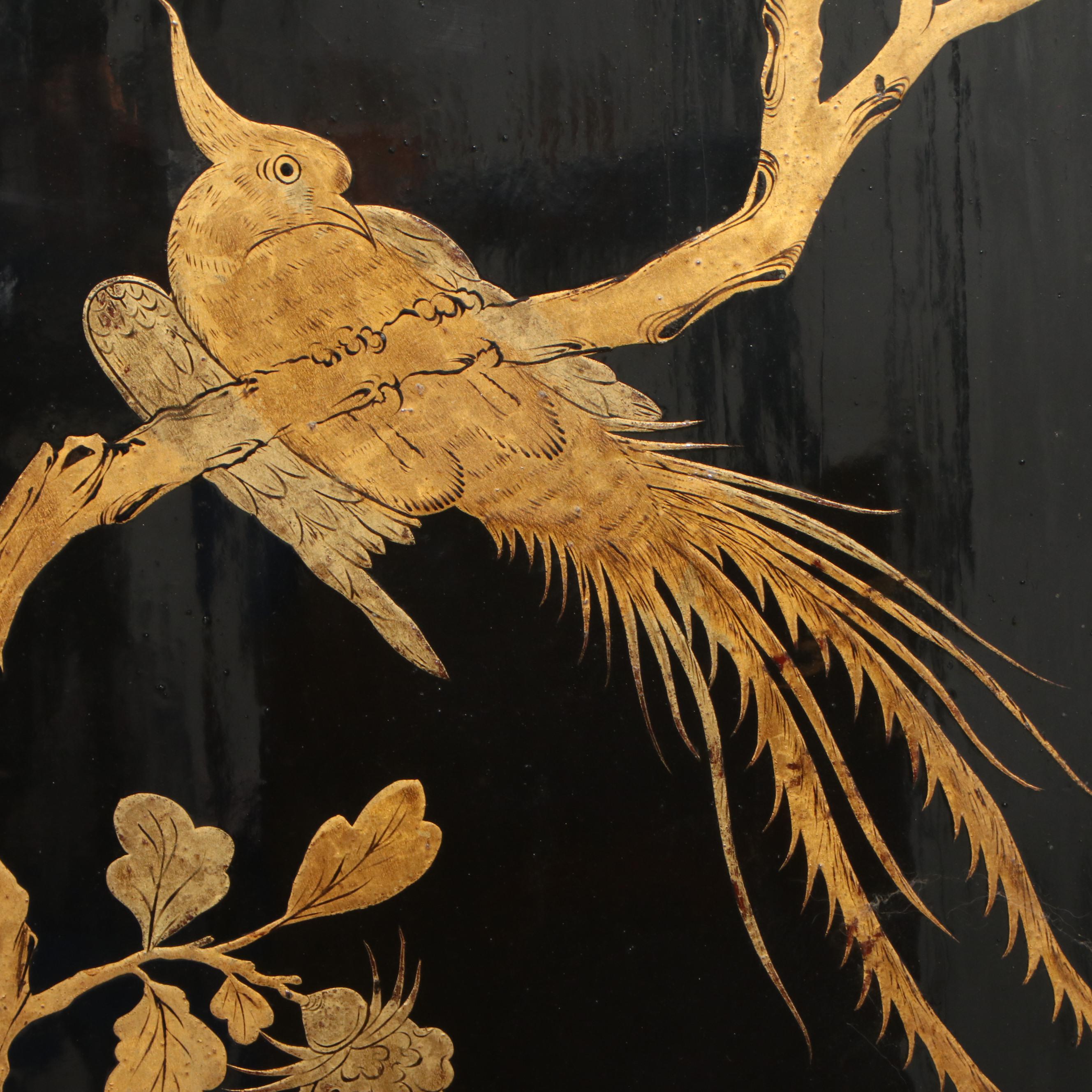 Chinese Hand-Decorated Parcel-Gilt and Lacquered Three-Panel Room Divider