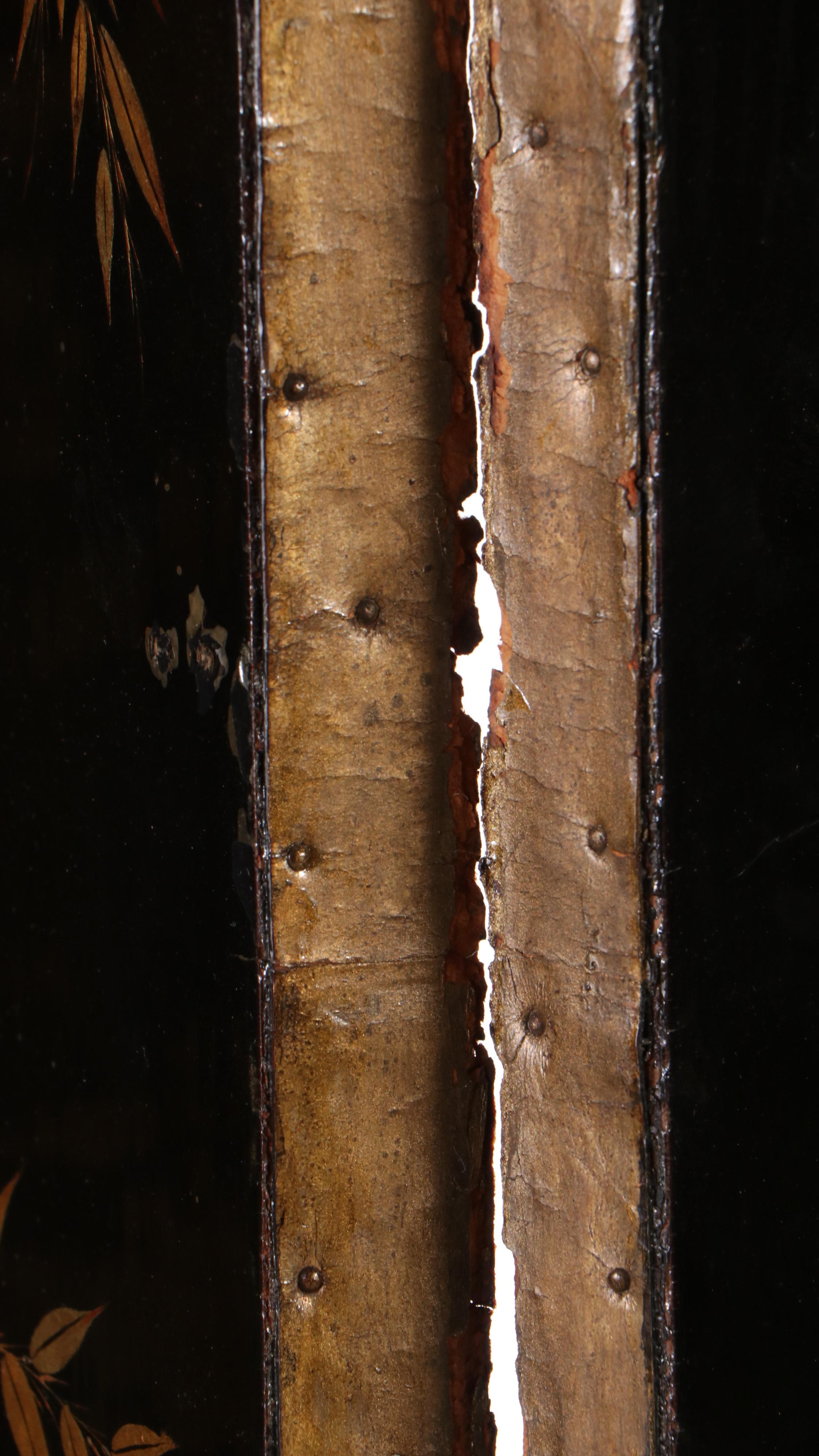 Chinese Hand-Decorated Parcel-Gilt and Lacquered Three-Panel Room Divider