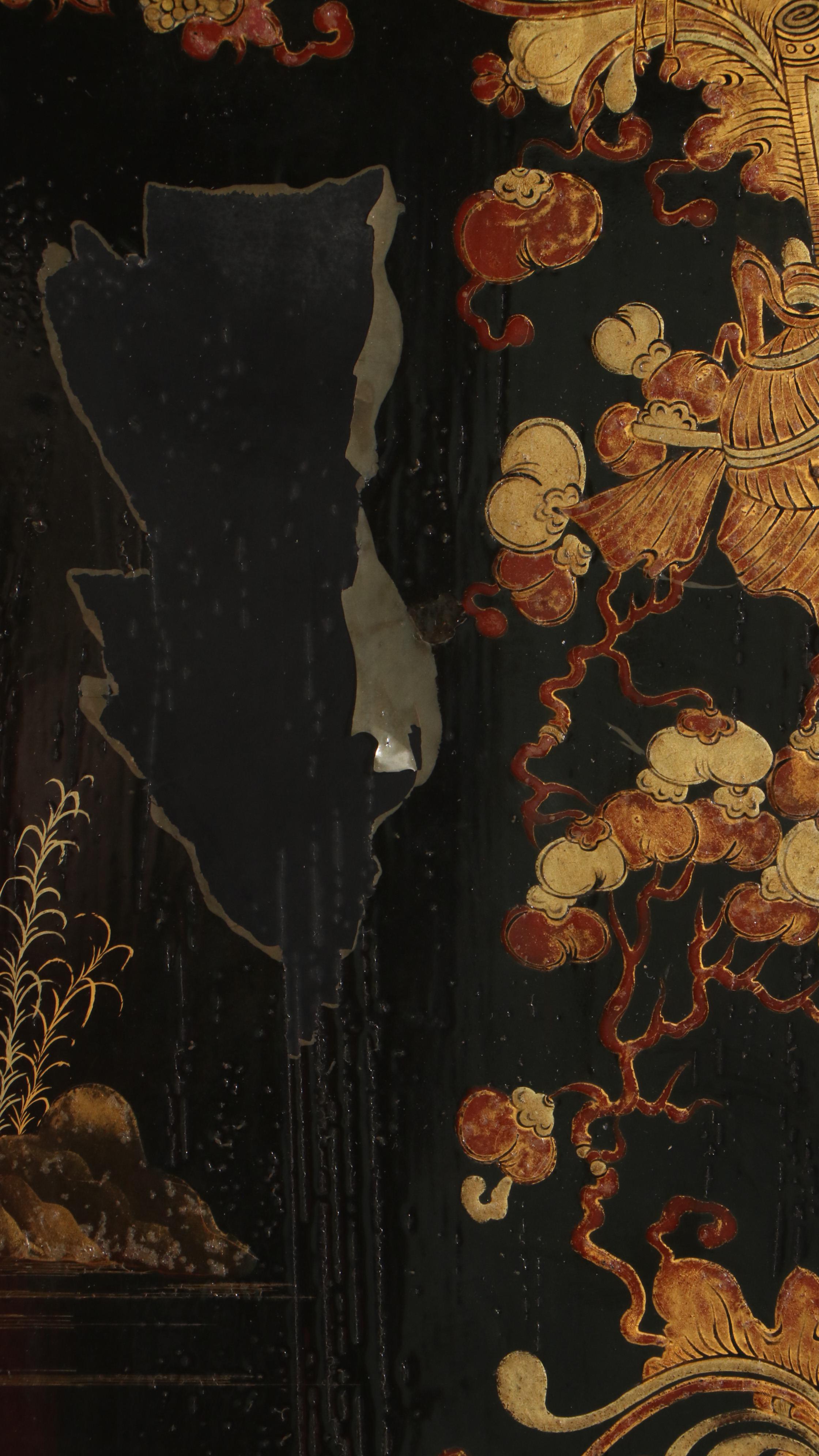 Chinese Hand-Decorated Parcel-Gilt and Lacquered Three-Panel Room Divider