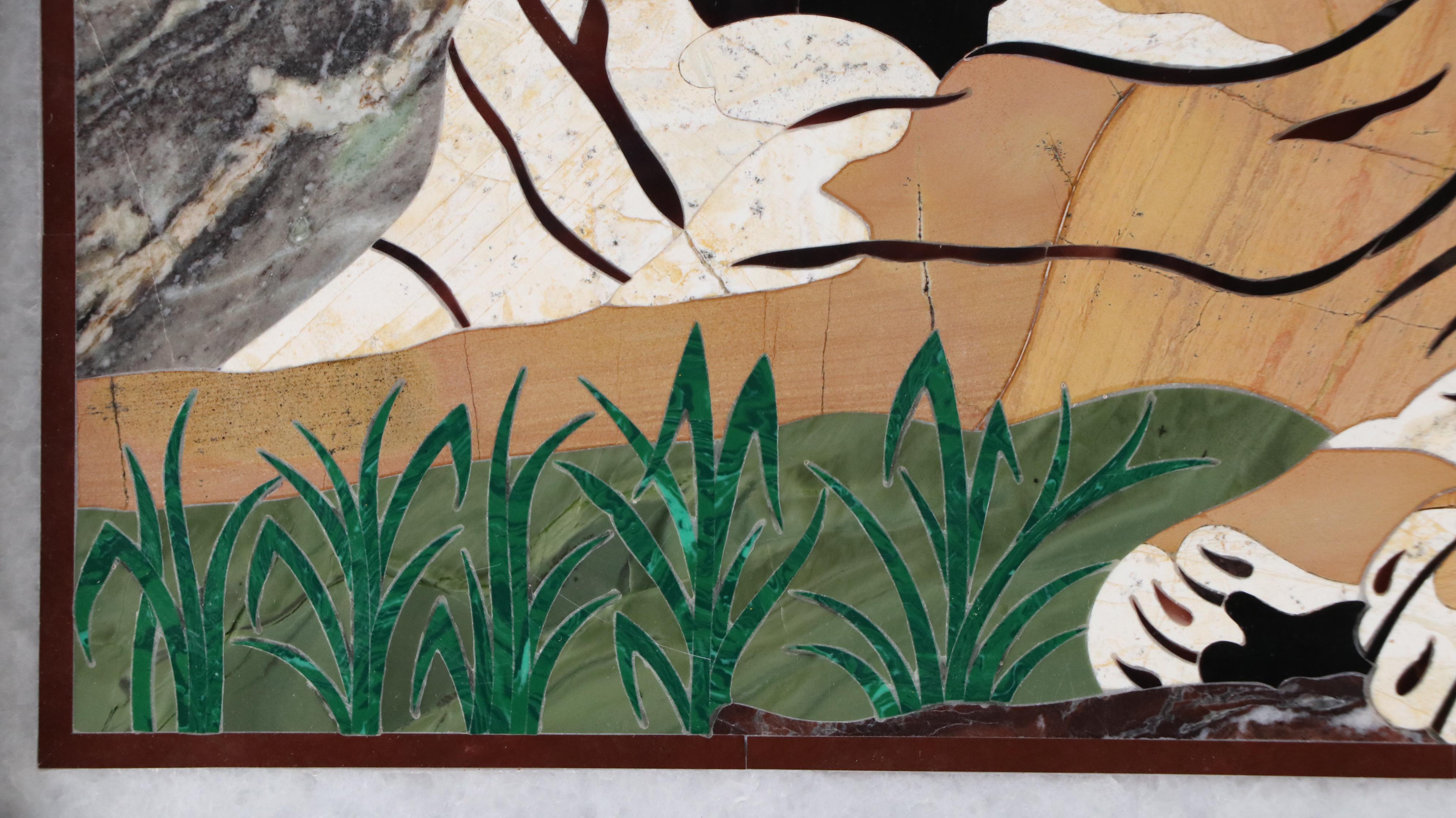 Pietra Dura Inlaid Stone Mosaic of Two Lounging Tigers