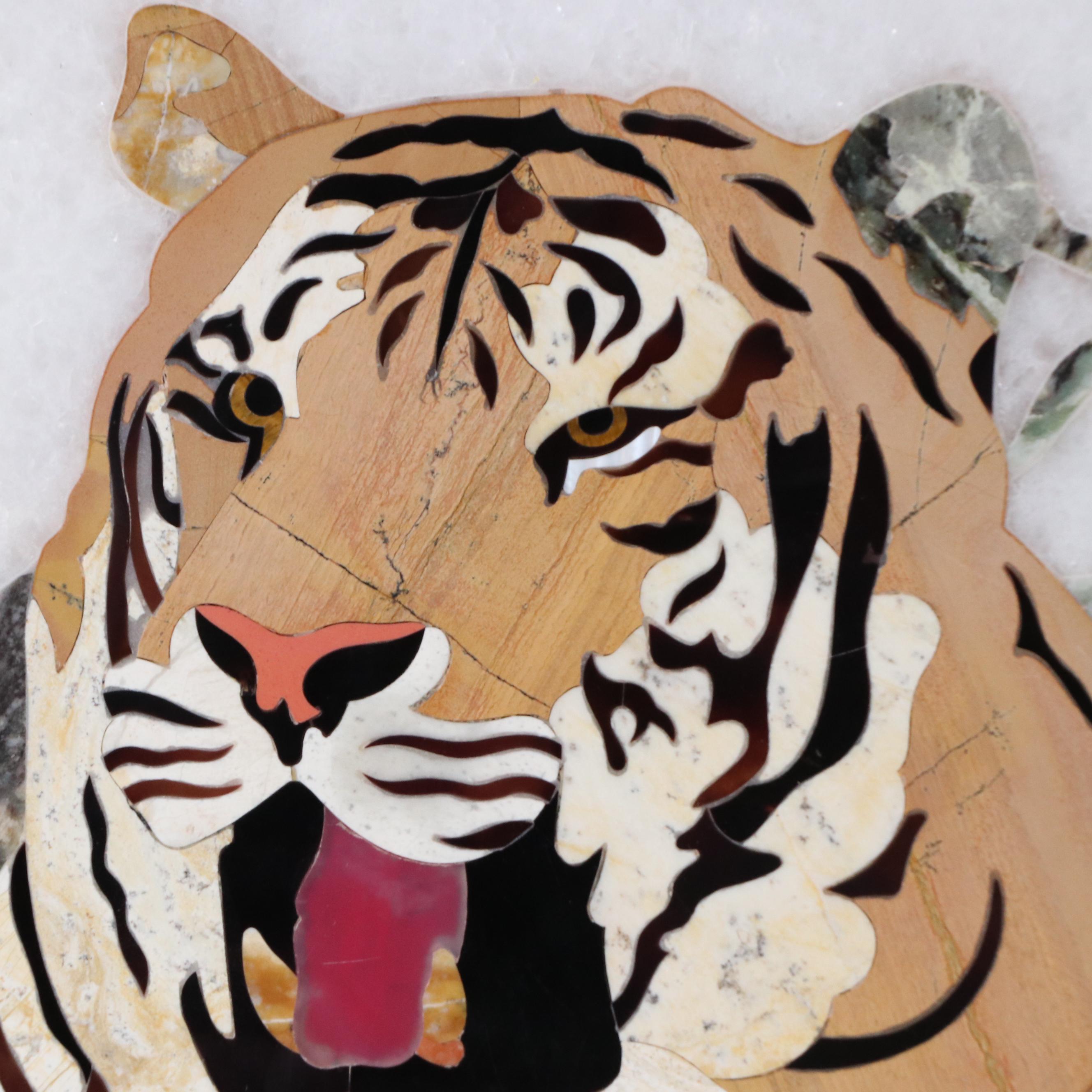 Pietra Dura Inlaid Stone Mosaic of Two Lounging Tigers