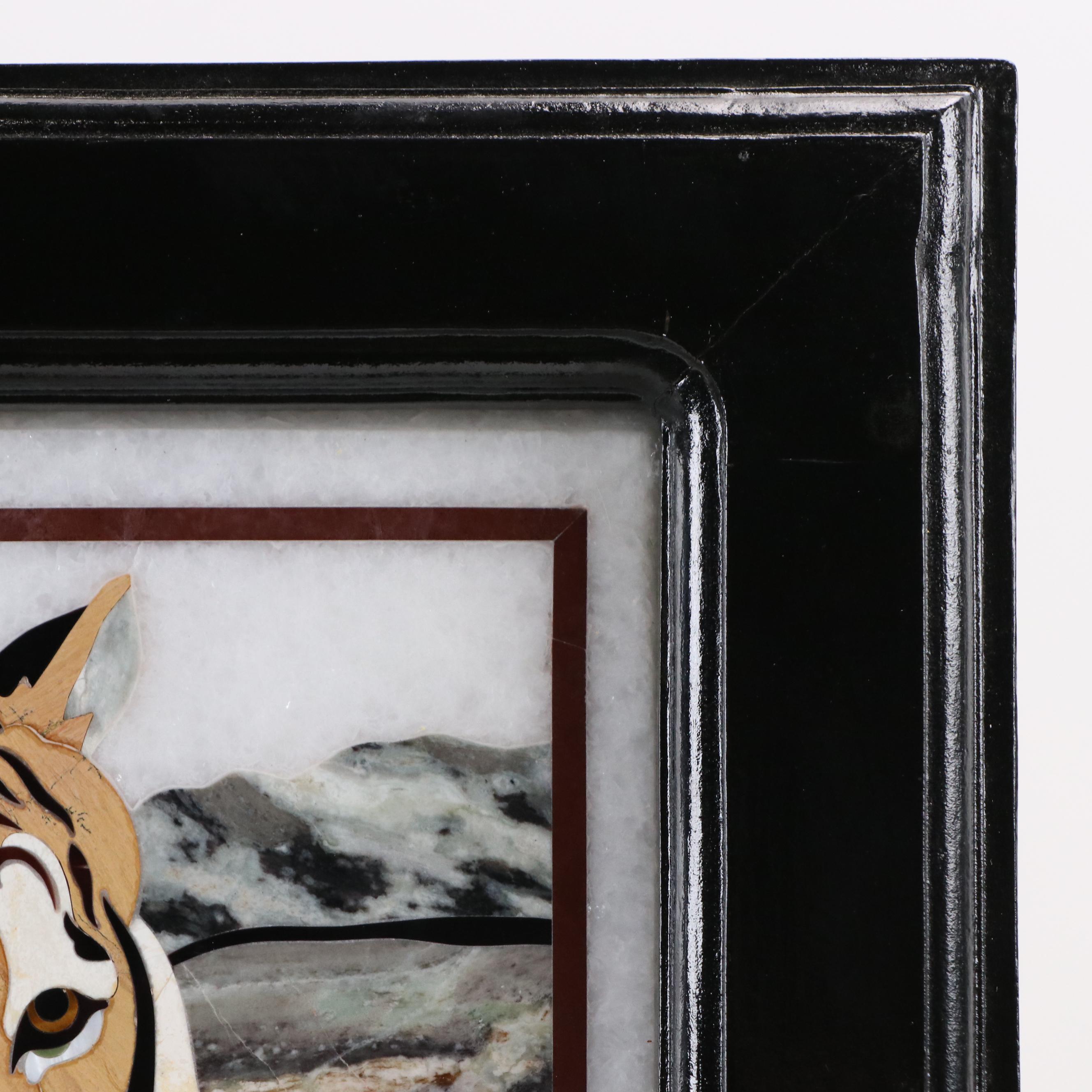 Pietra Dura Inlaid Stone Mosaic of Two Lounging Tigers