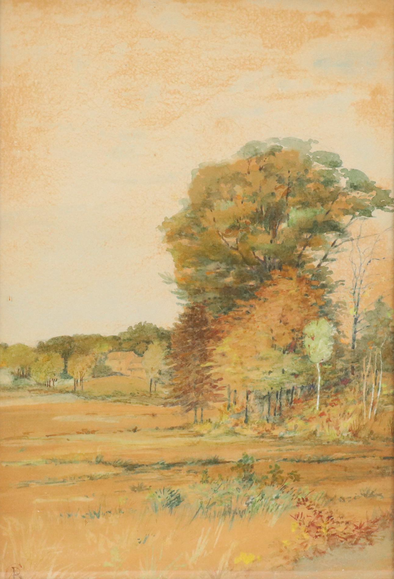 Bucolic Landscape Watercolor Painting, Early 20th Century
