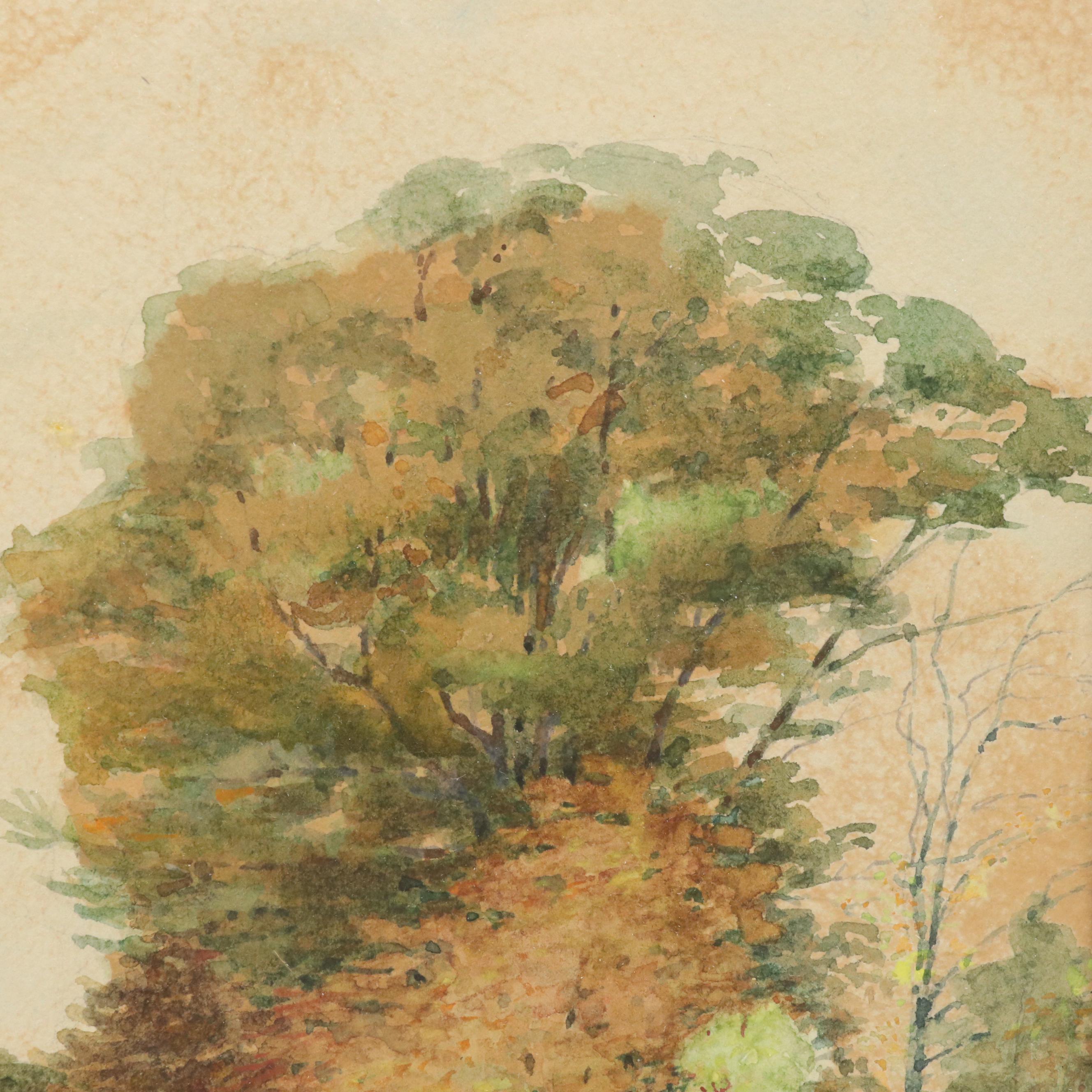 Bucolic Landscape Watercolor Painting, Early 20th Century
