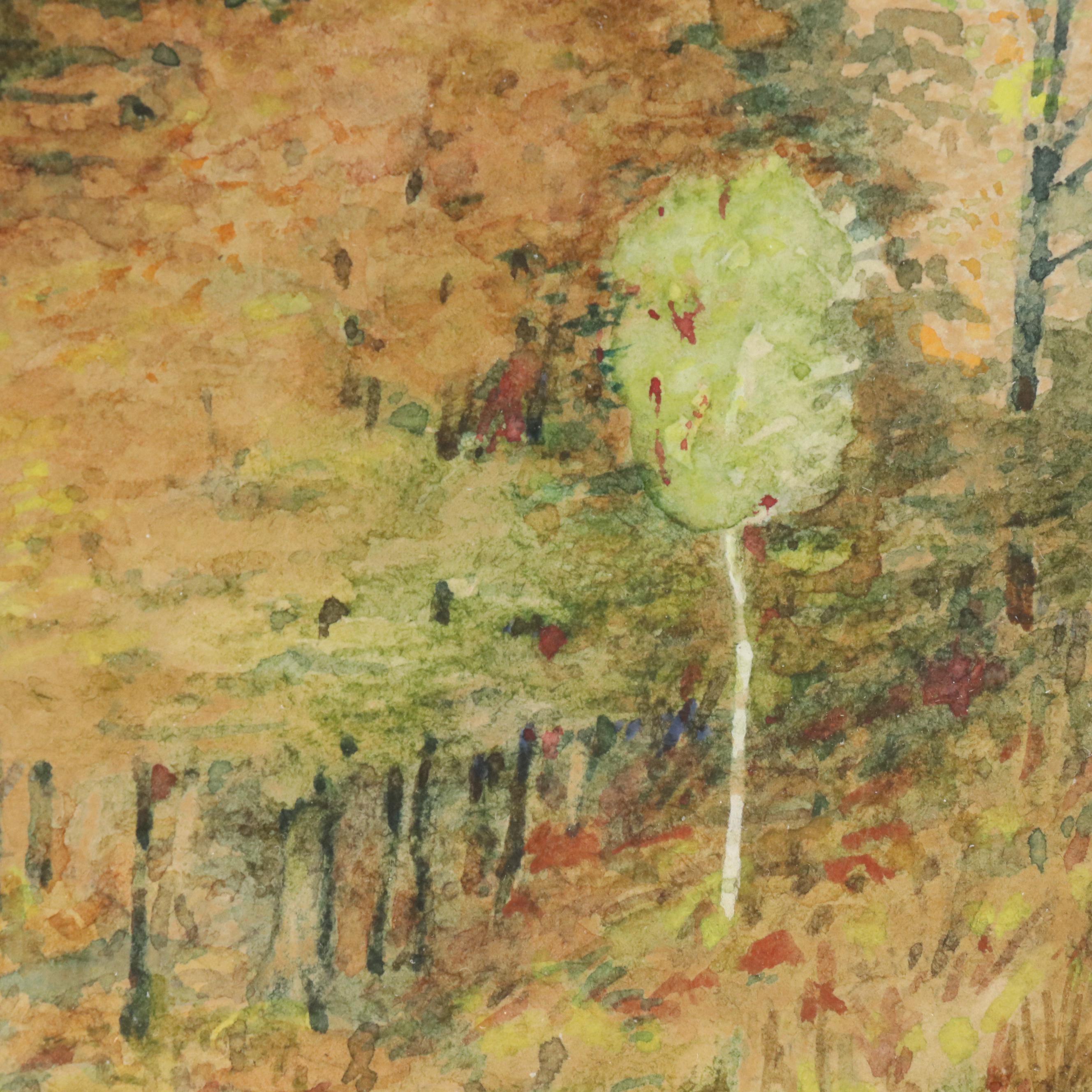 Bucolic Landscape Watercolor Painting, Early 20th Century