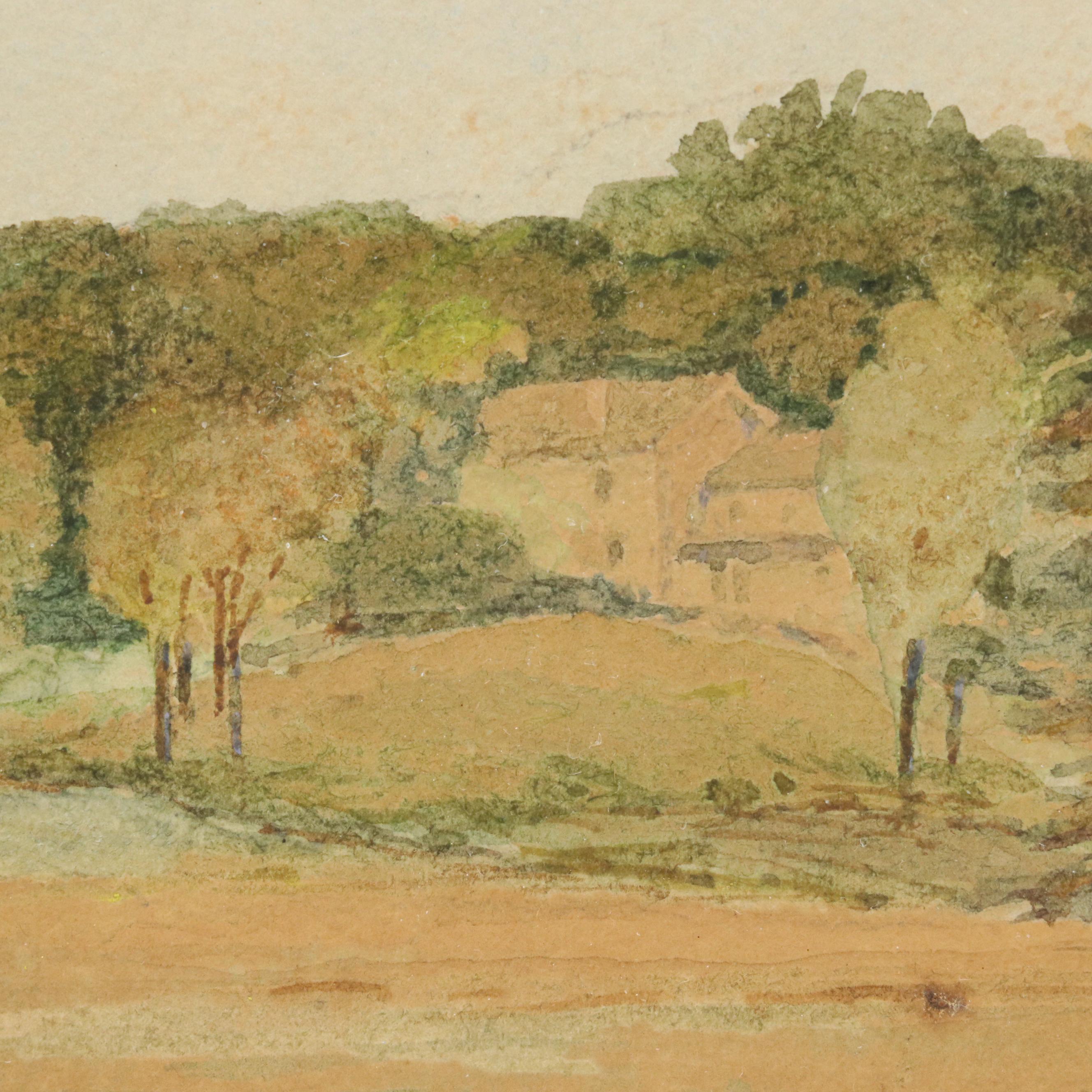 Bucolic Landscape Watercolor Painting, Early 20th Century