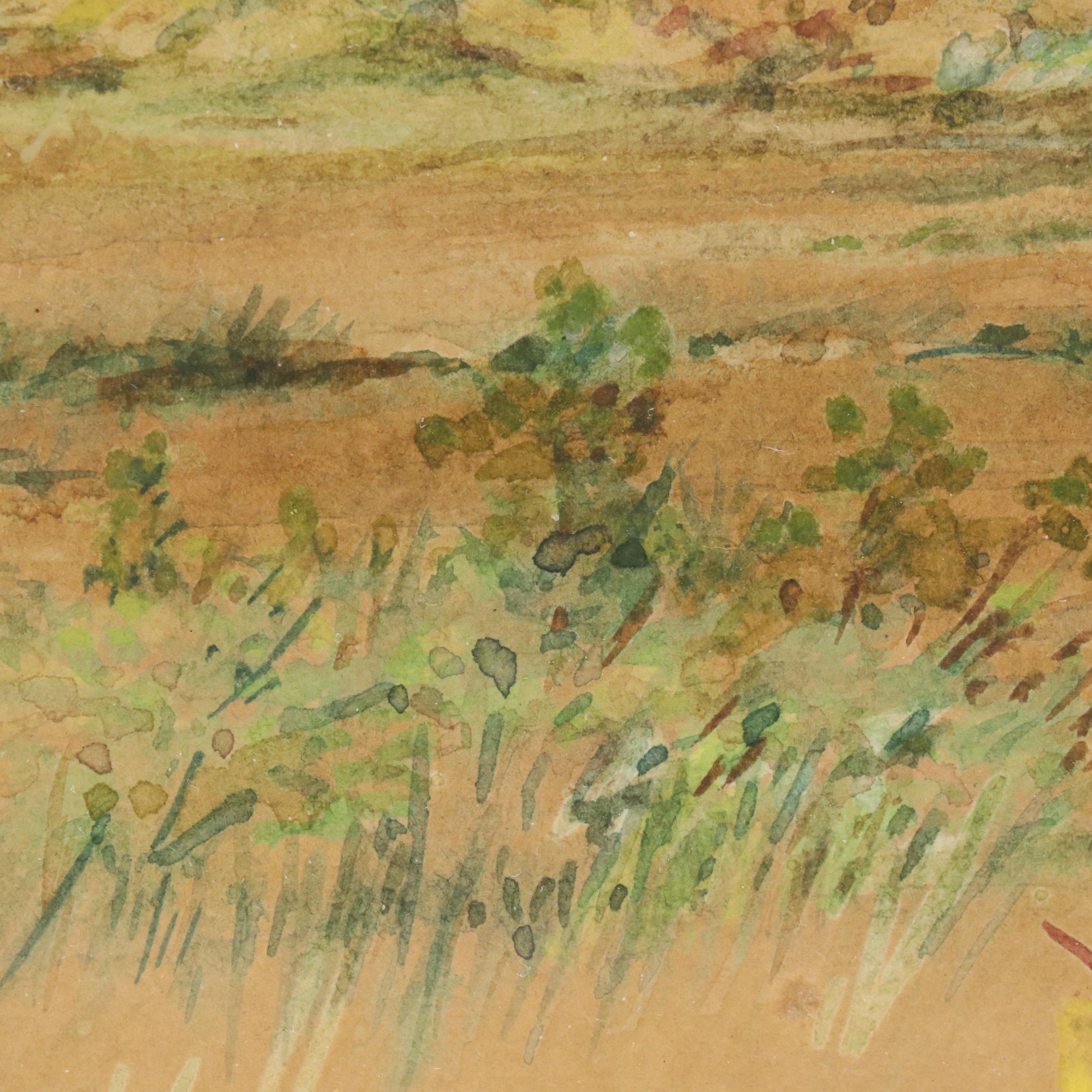 Bucolic Landscape Watercolor Painting, Early 20th Century