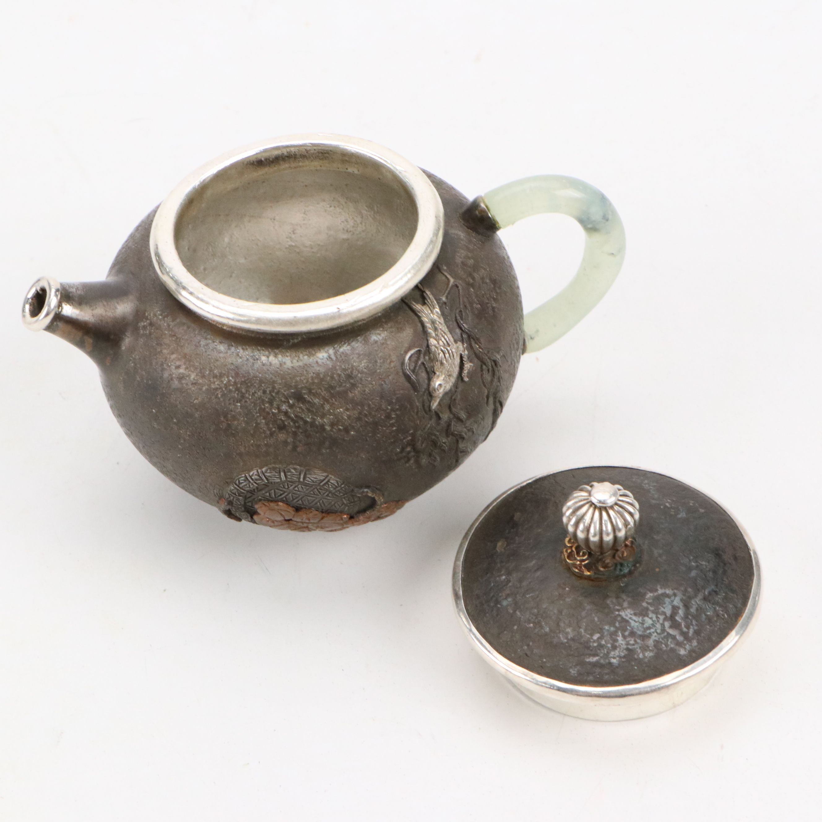 Chinese Sterling and Mixed Metal Teapot with Chalcedony Handle