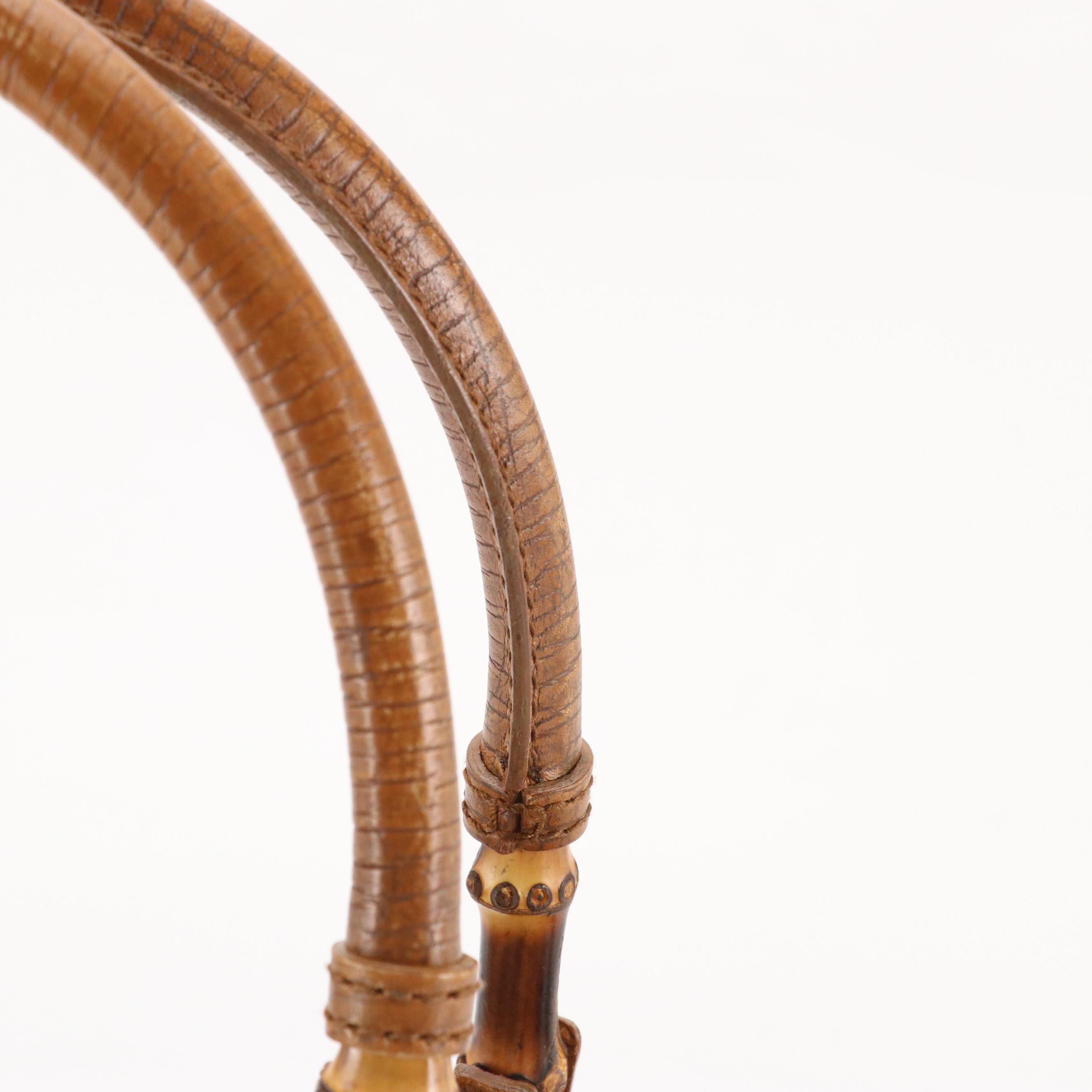 Gucci Bamboo Accented Tote in Brown GG Canvas and Leather Trim