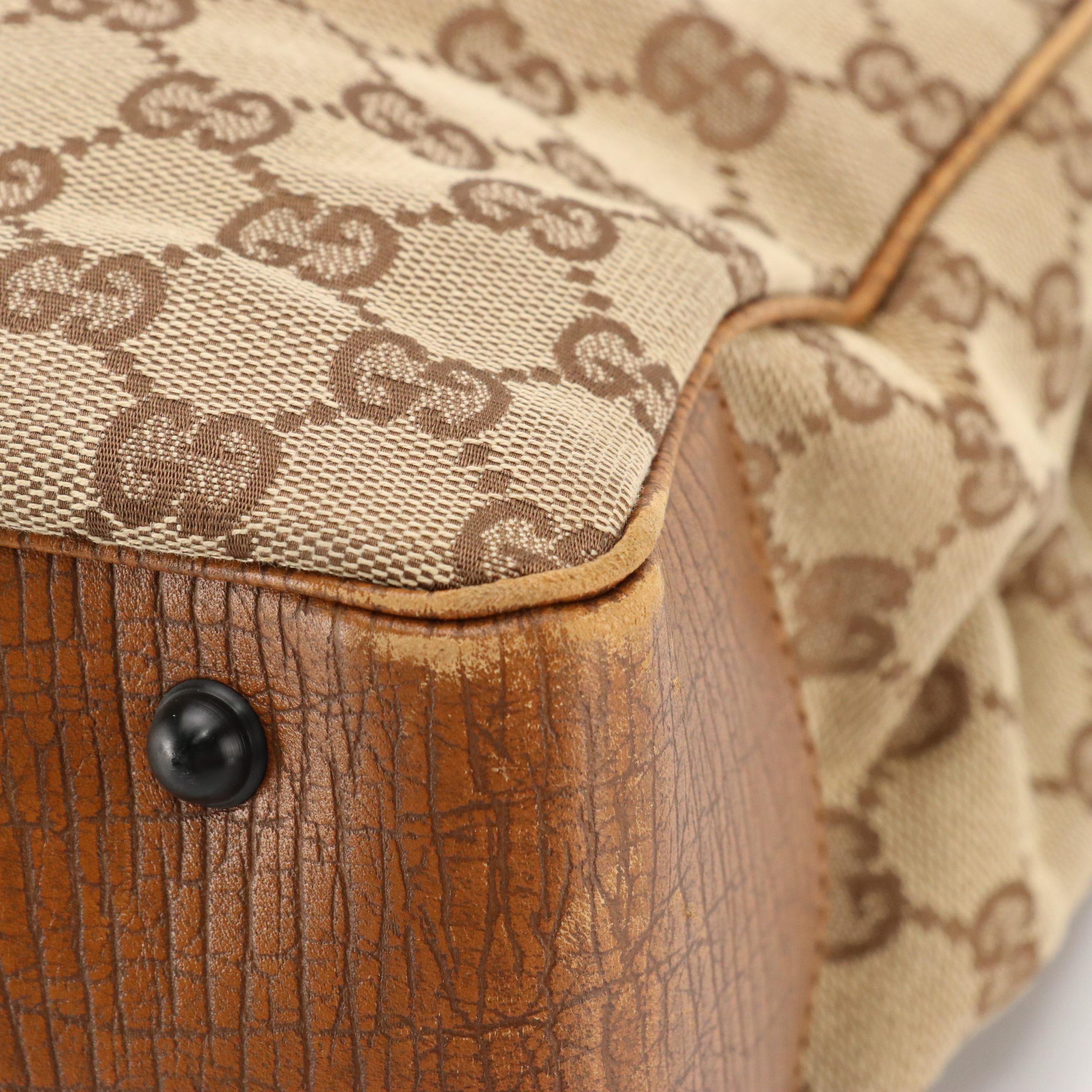 Gucci Bamboo Accented Tote in Brown GG Canvas and Leather Trim