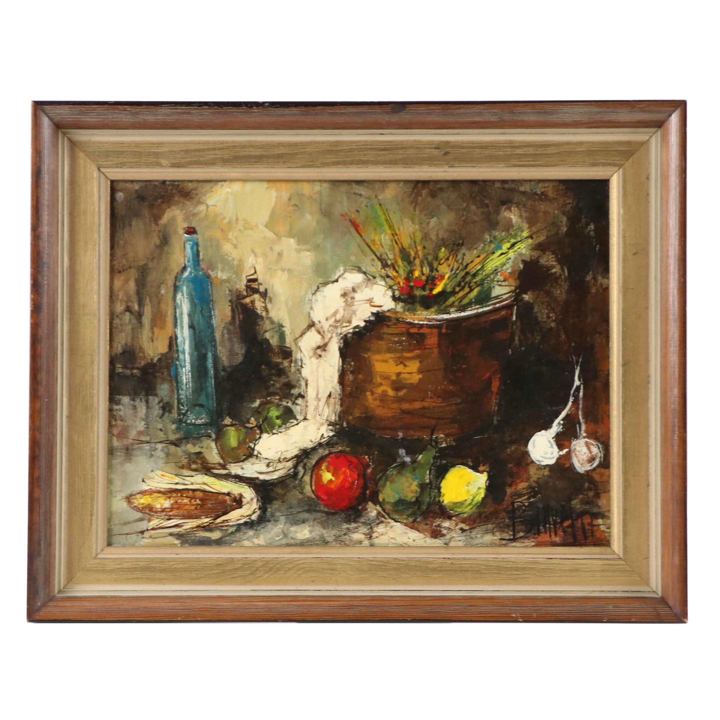 Bunuel Expressionist Style Still Life with Fruit and Potted Plant, 1967