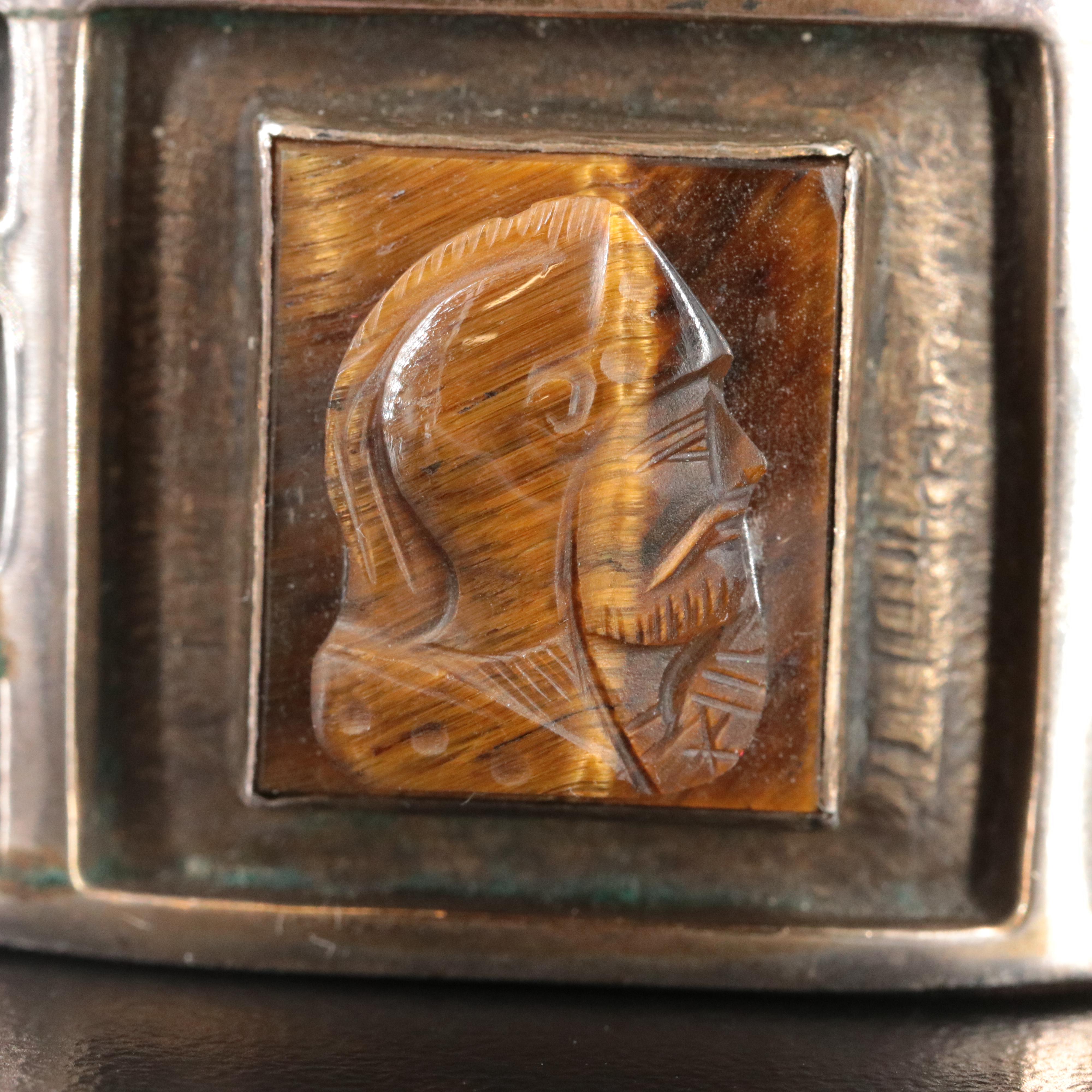 Sterling Tiger's Eye Roman Soldier Cameo Cuff Bracelet