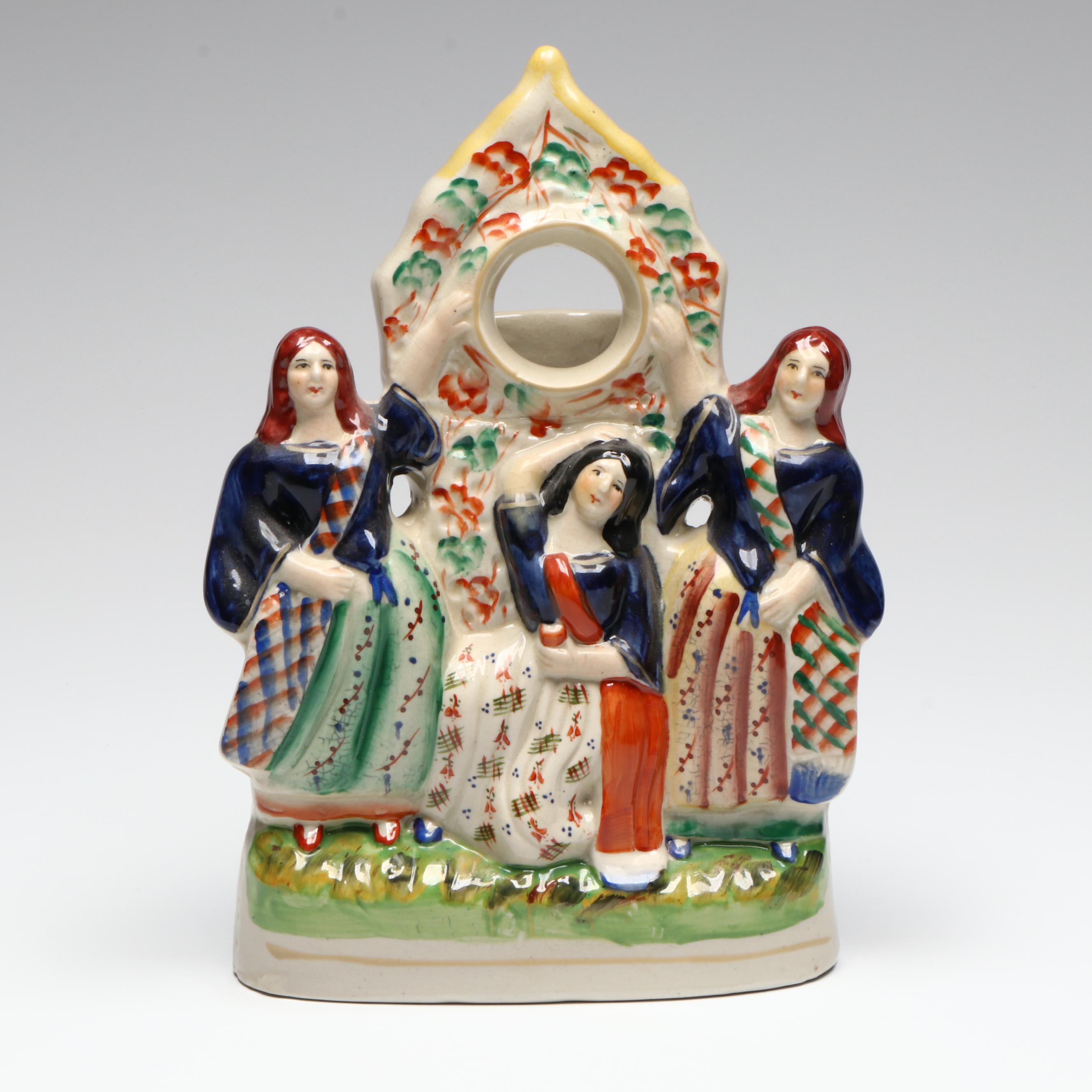 Staffordshire Three Graces Pocket Watch Holder, Late 19th Century