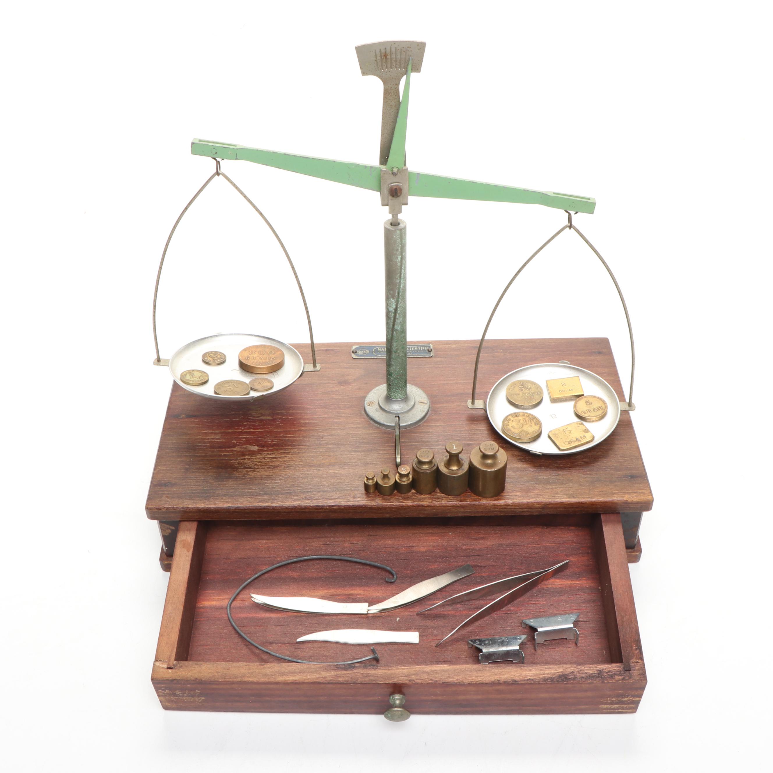 E.J. Cady & Co. Antique Scale, 1919, and Harshaw Scientific Apothecary Scale