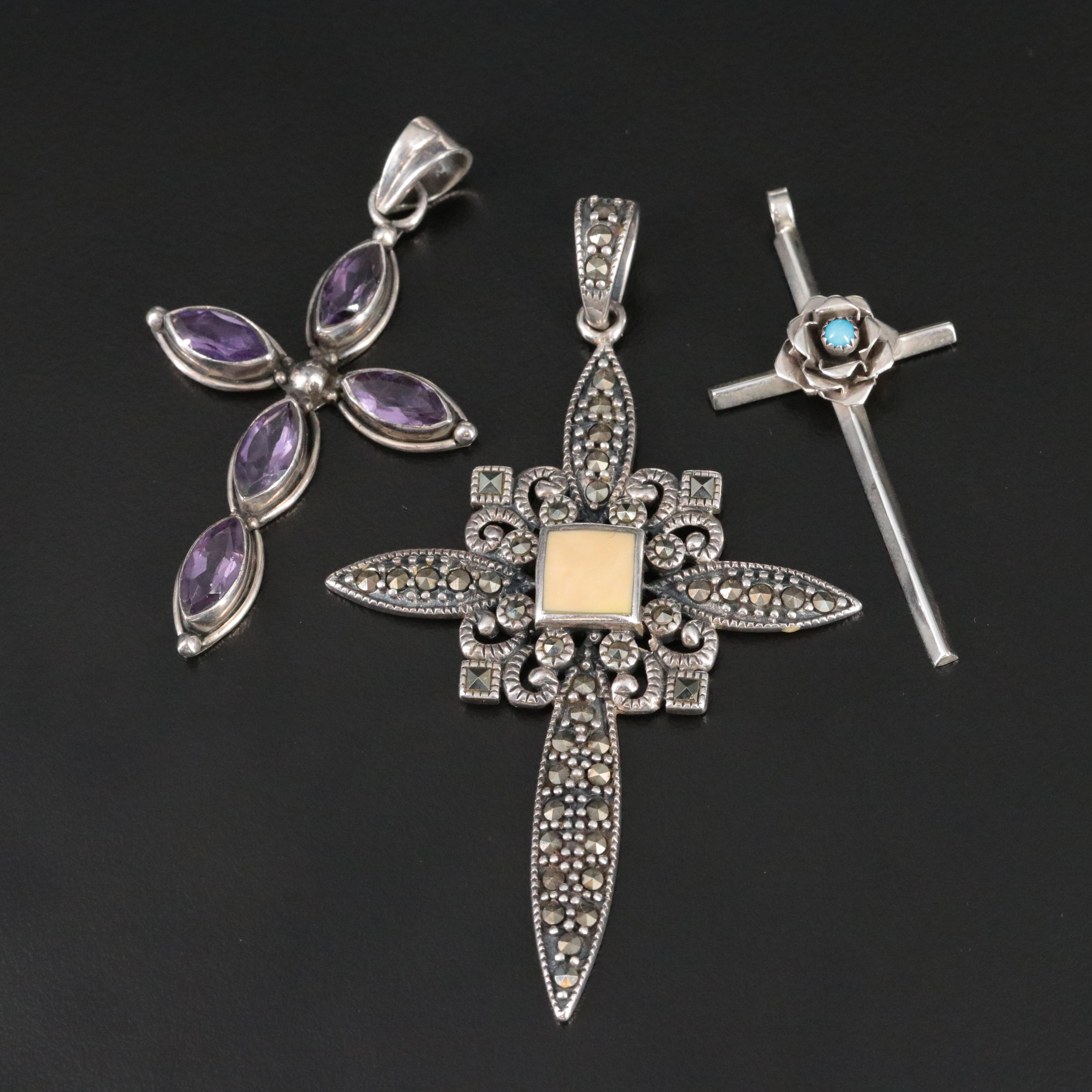 Sterling Gemstone Cross Pendants