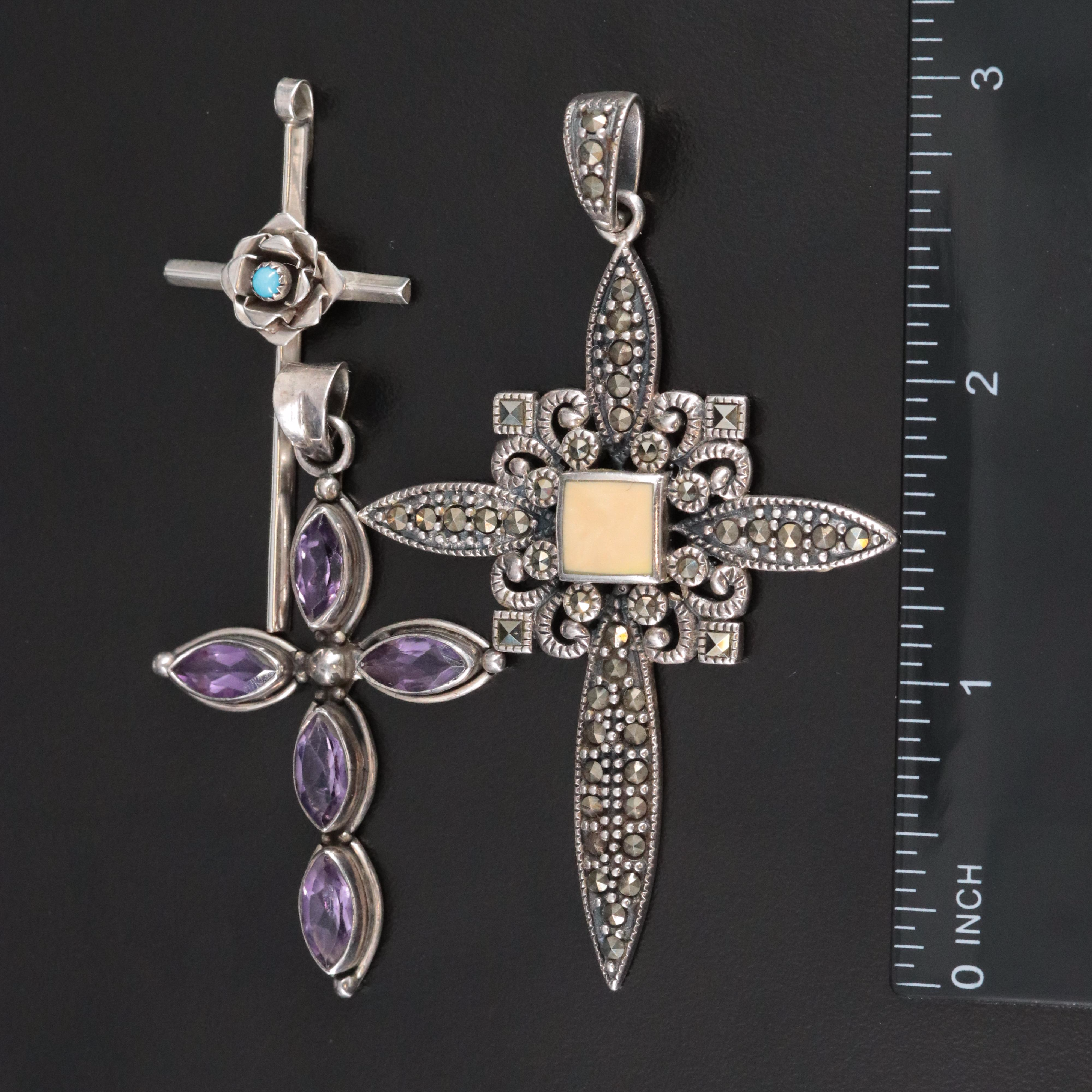 Sterling Gemstone Cross Pendants