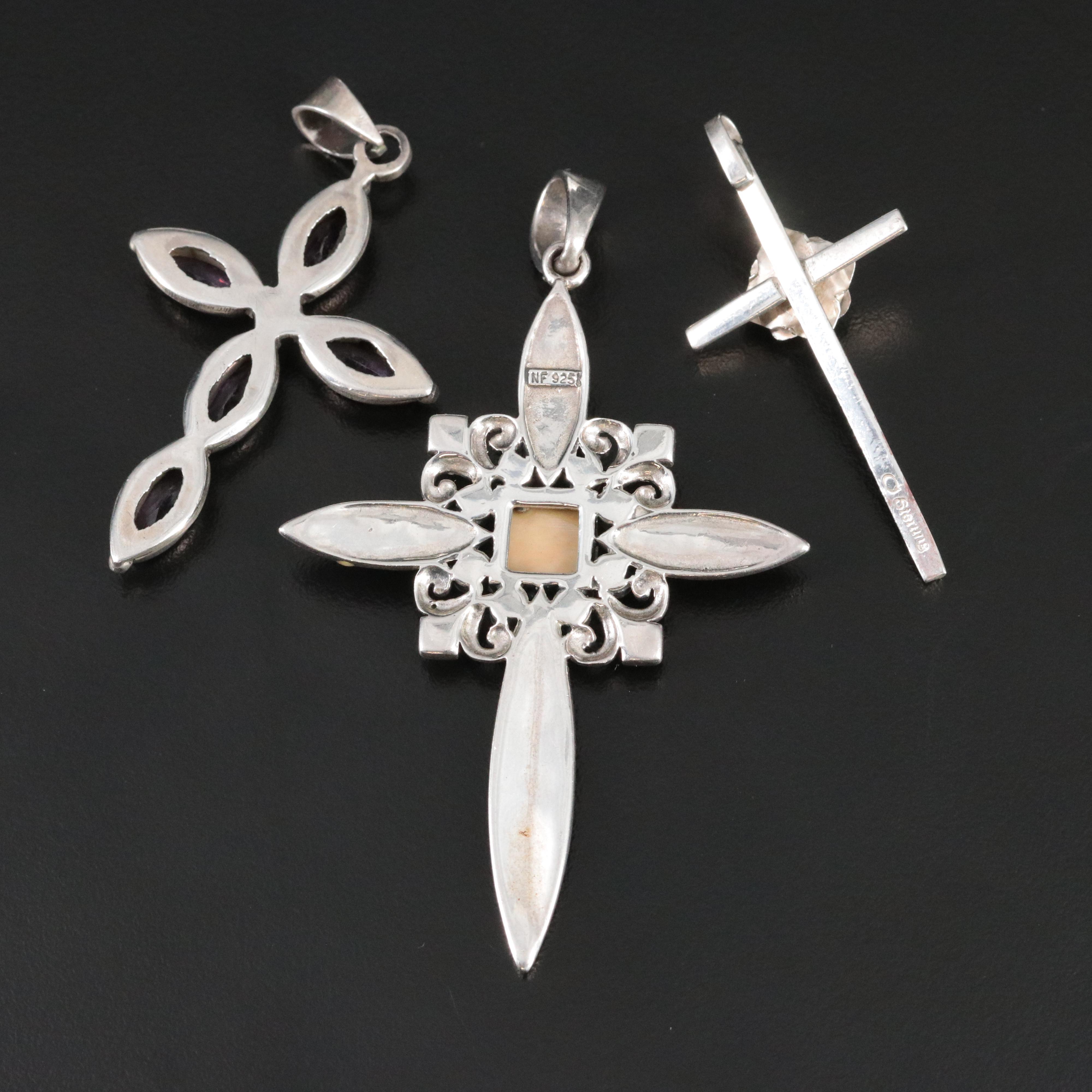 Sterling Gemstone Cross Pendants