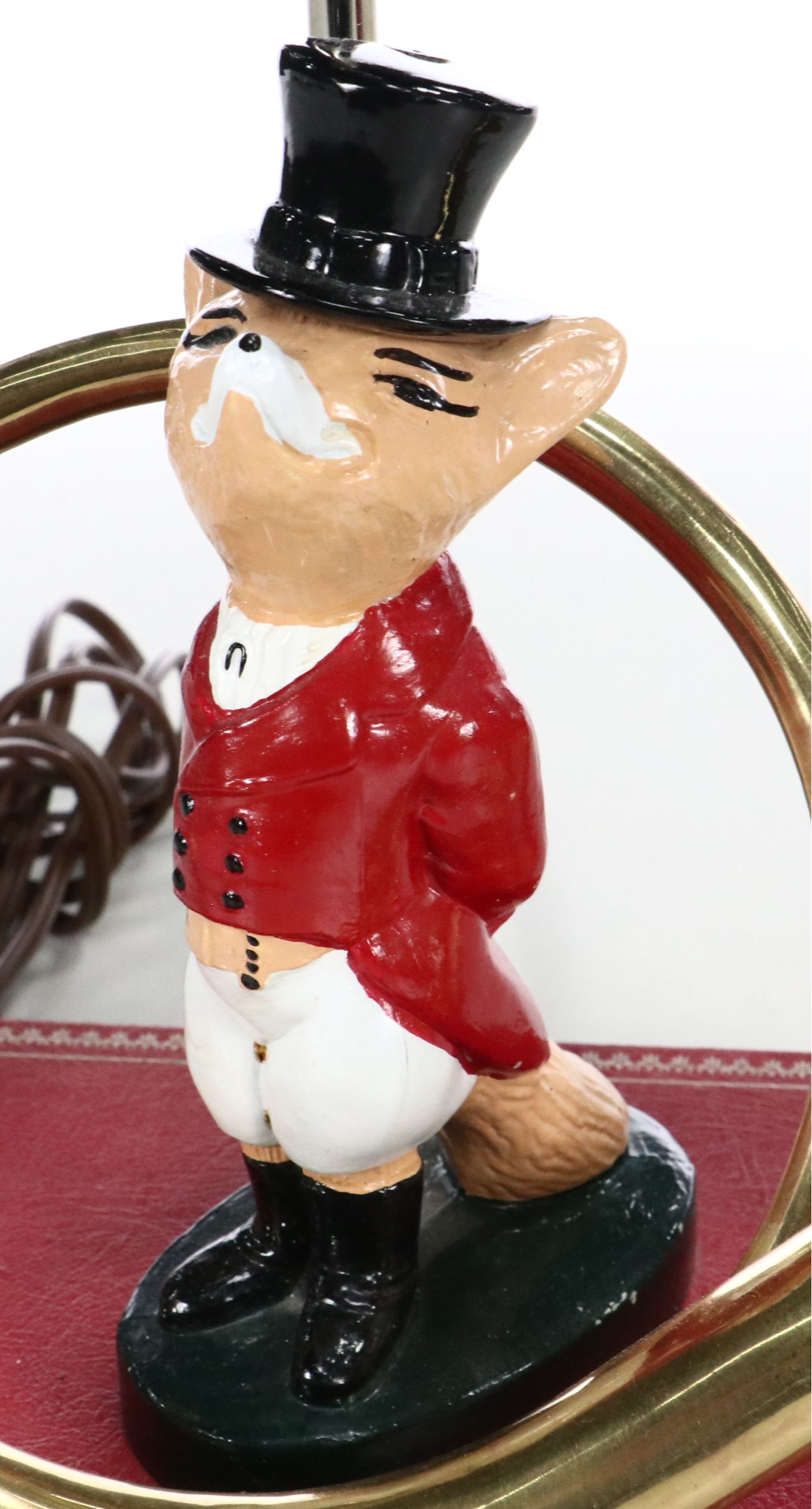 Snooty Fox Novelty Table Lamp with Red and Gold Oval Paper Shade