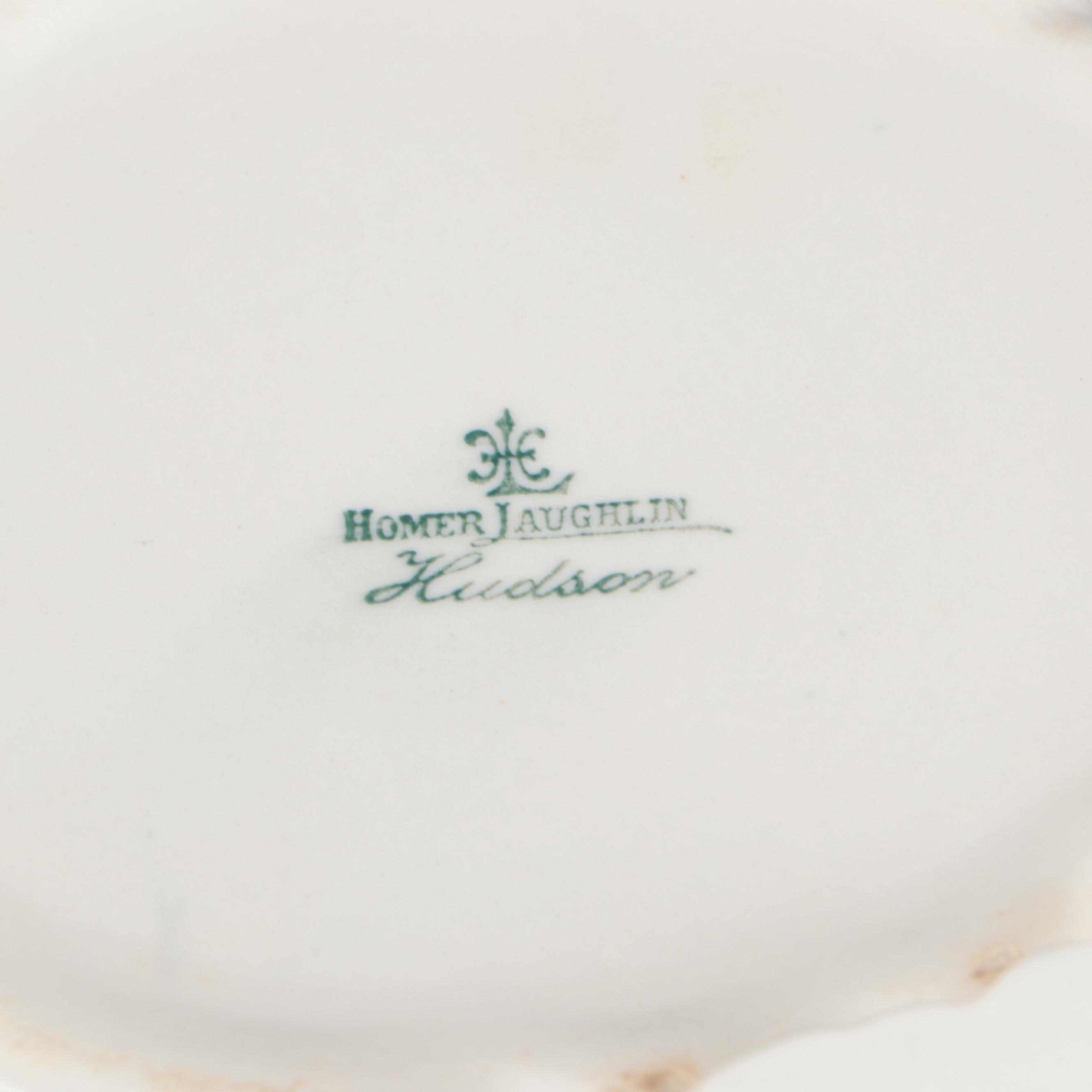 Homer Laughlin "Hudson" Gilt Ceramic Tureen and Gravy Boat with Floral Jar