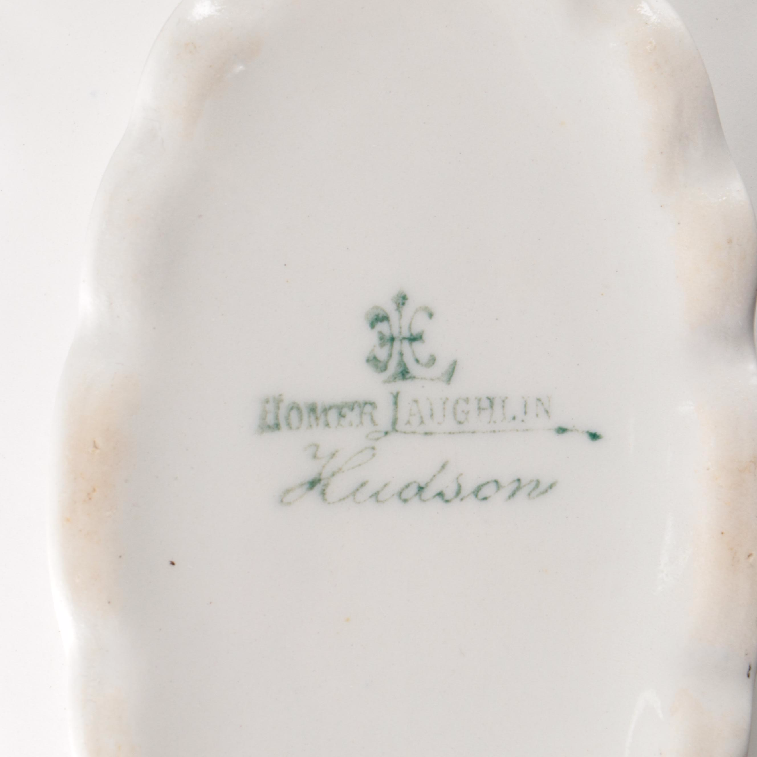 Homer Laughlin "Hudson" Gilt Ceramic Tureen and Gravy Boat with Floral Jar