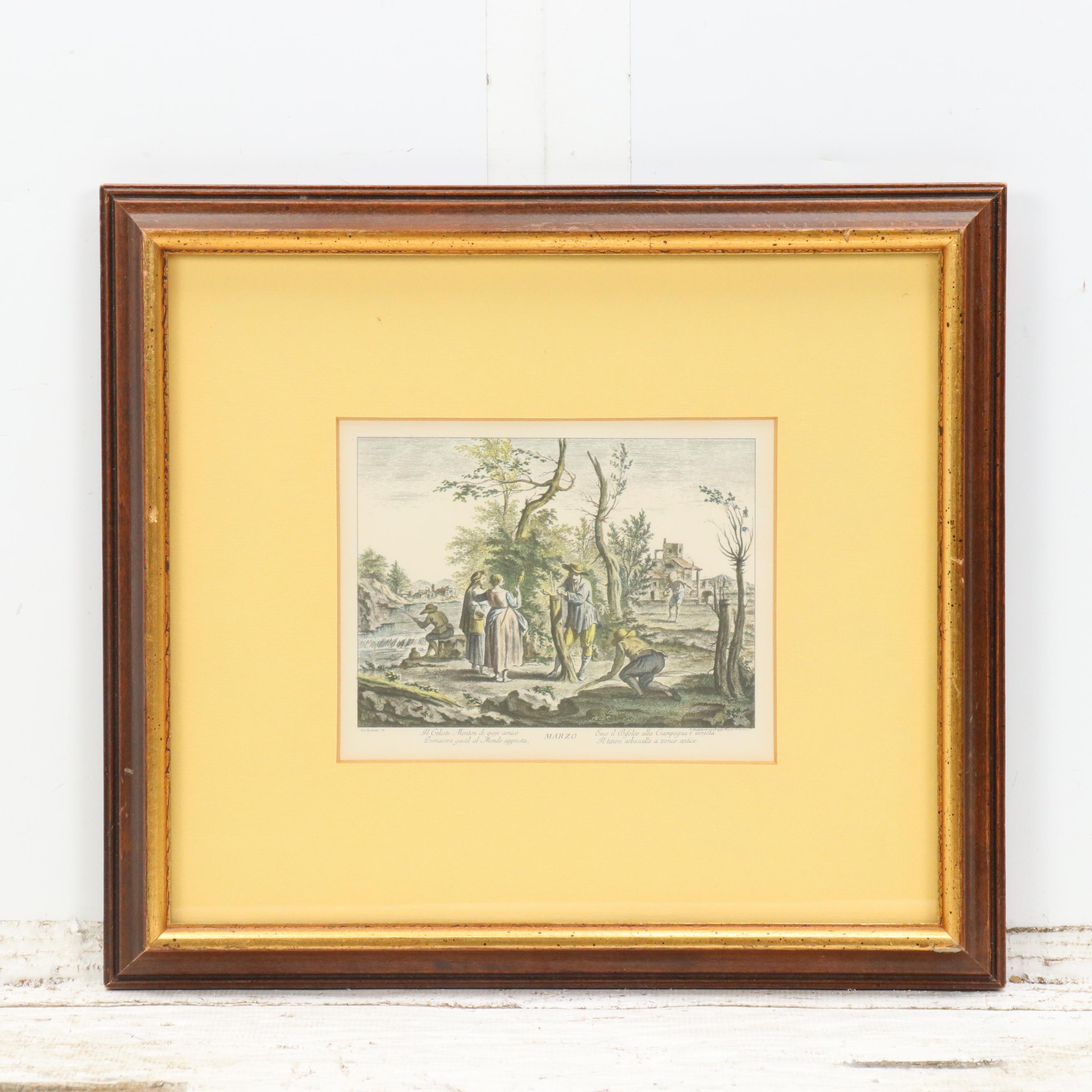 Hand-Colored Engraving After Francesco Bartolozzi "Marzo" and More