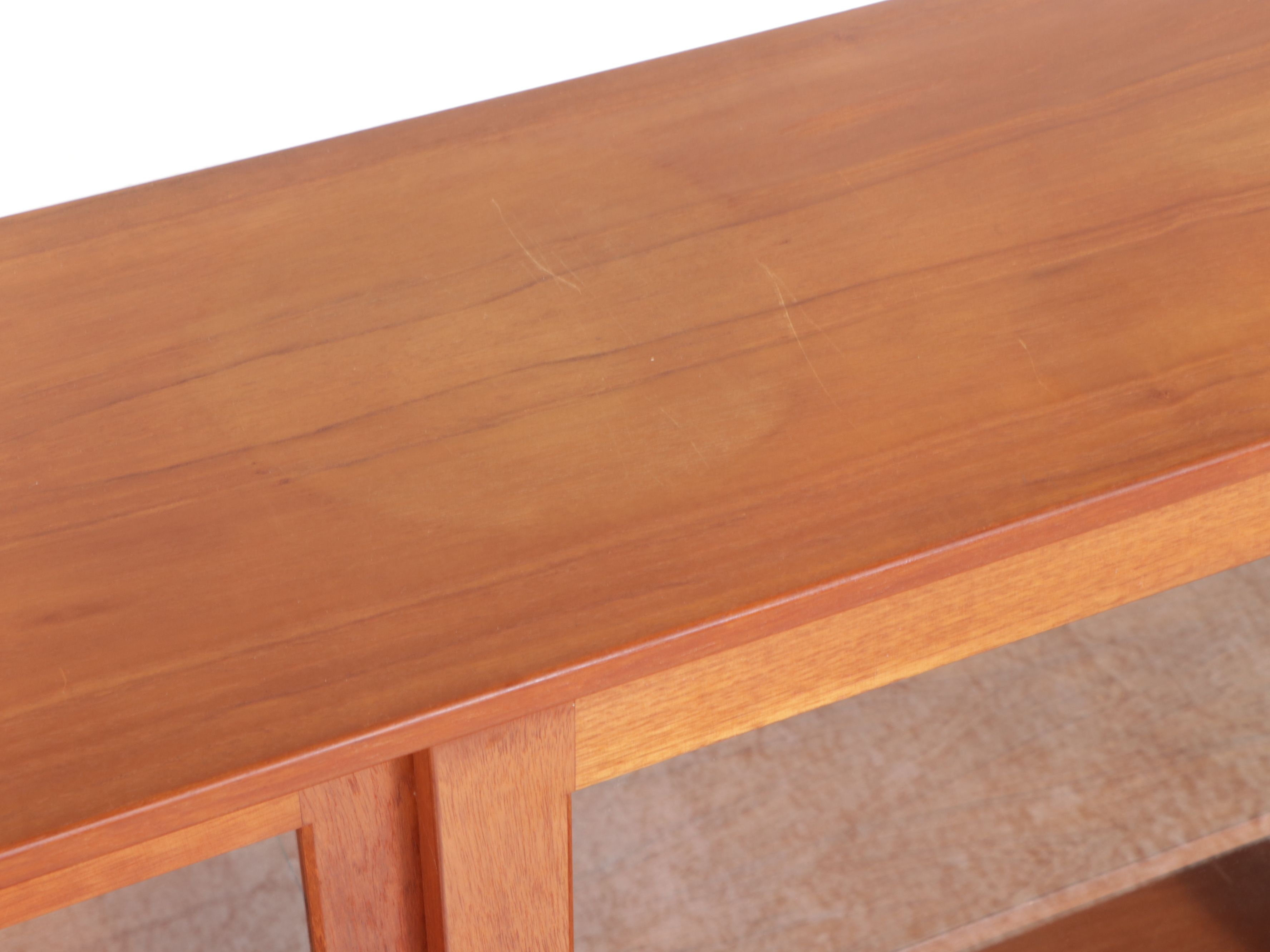 Danish Modern Teak Sliding Door Cabinets with Glass Front Hutch Top