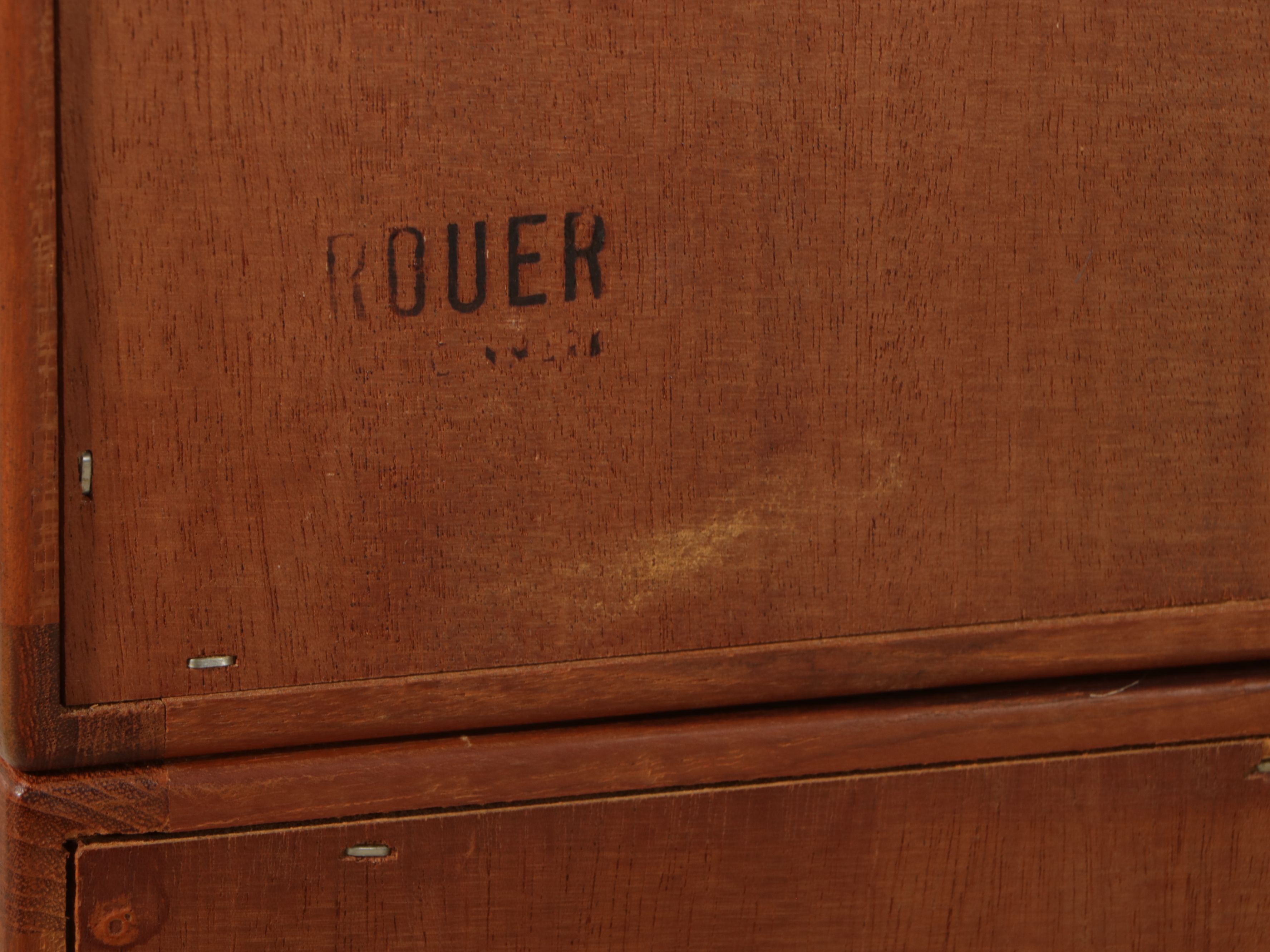 Danish Modern Teak Sliding Door Cabinets with Glass Front Hutch Top