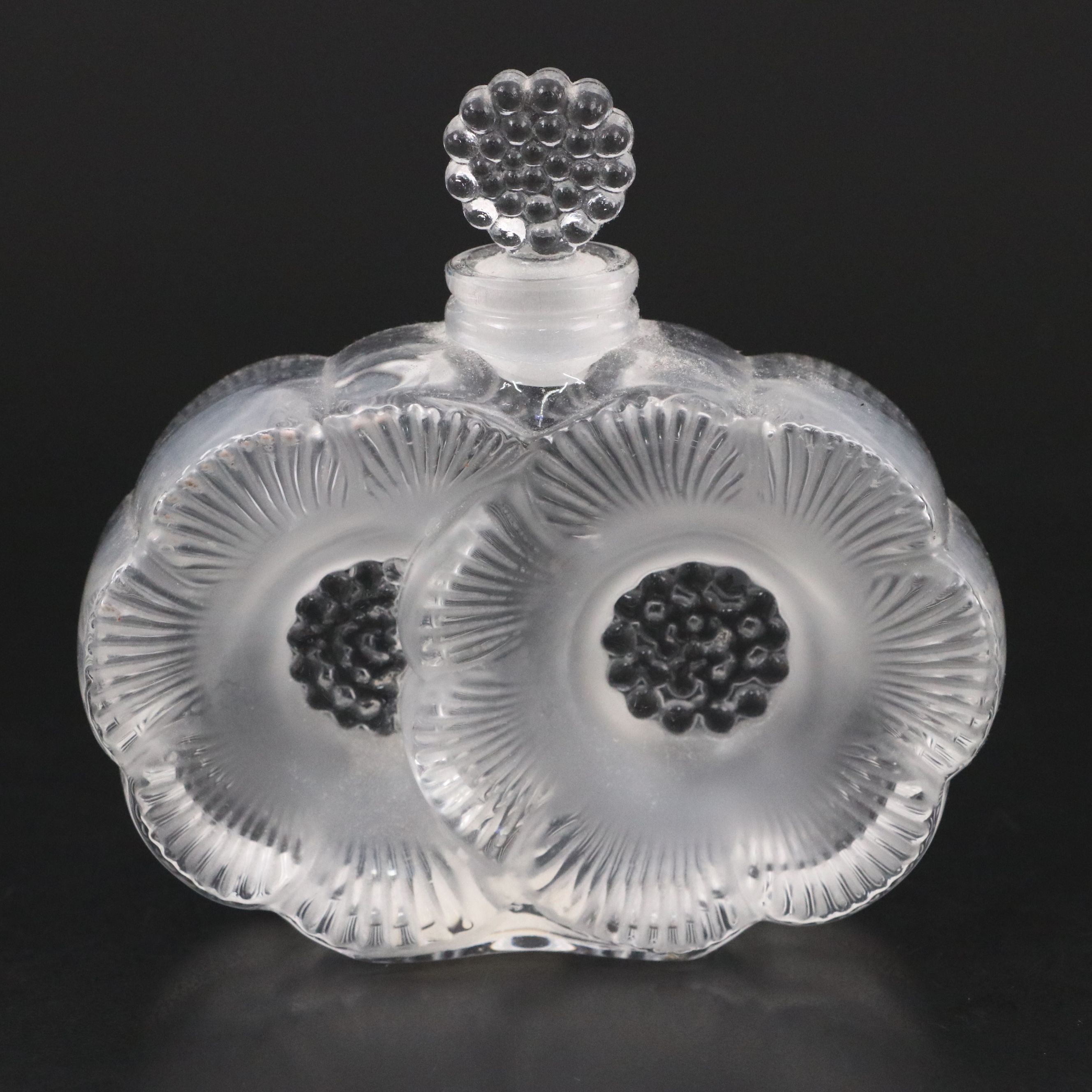 Lalique "Deux Fleurs" Frosted and Clear Crystal Perfume Bottle