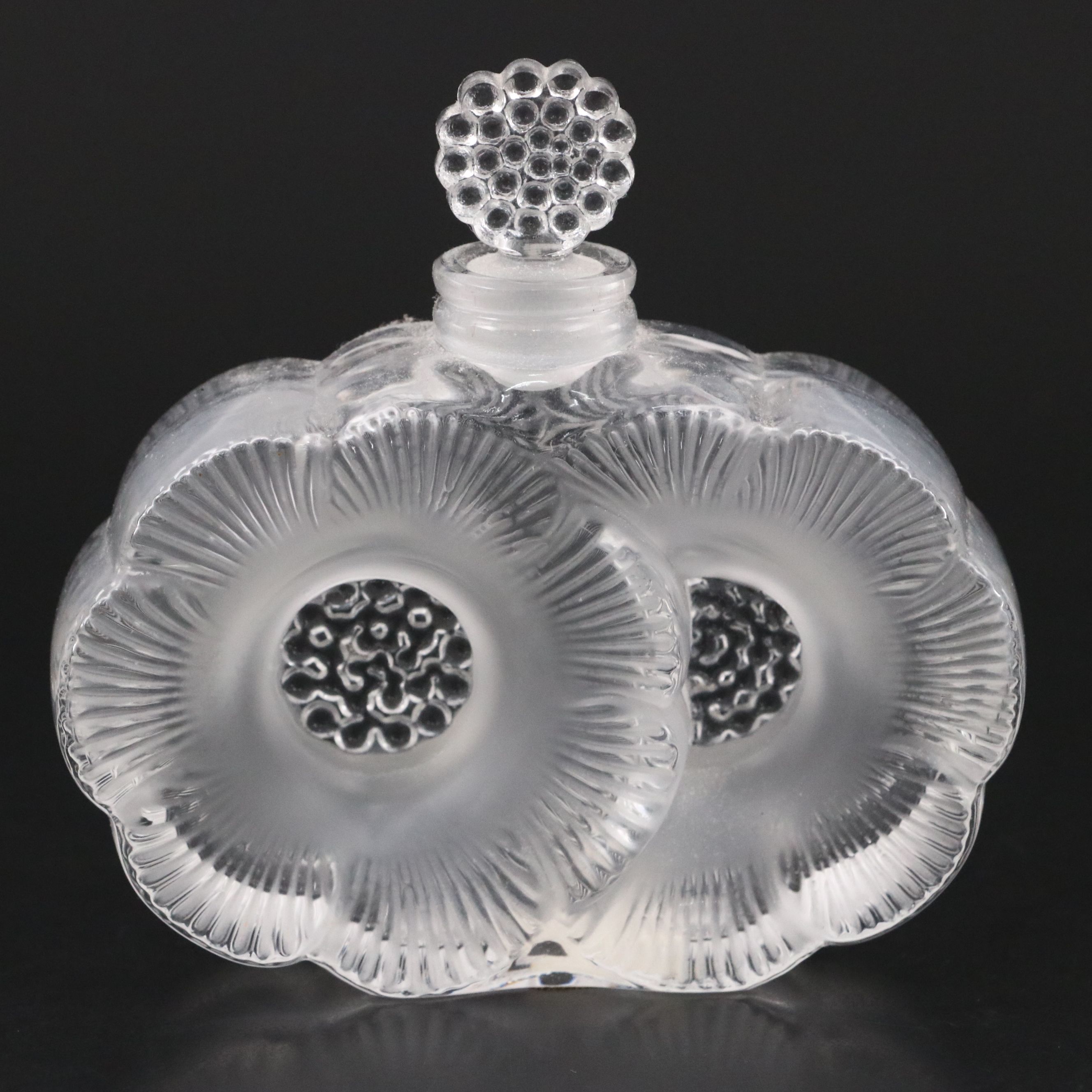 Lalique "Deux Fleurs" Frosted and Clear Crystal Perfume Bottle
