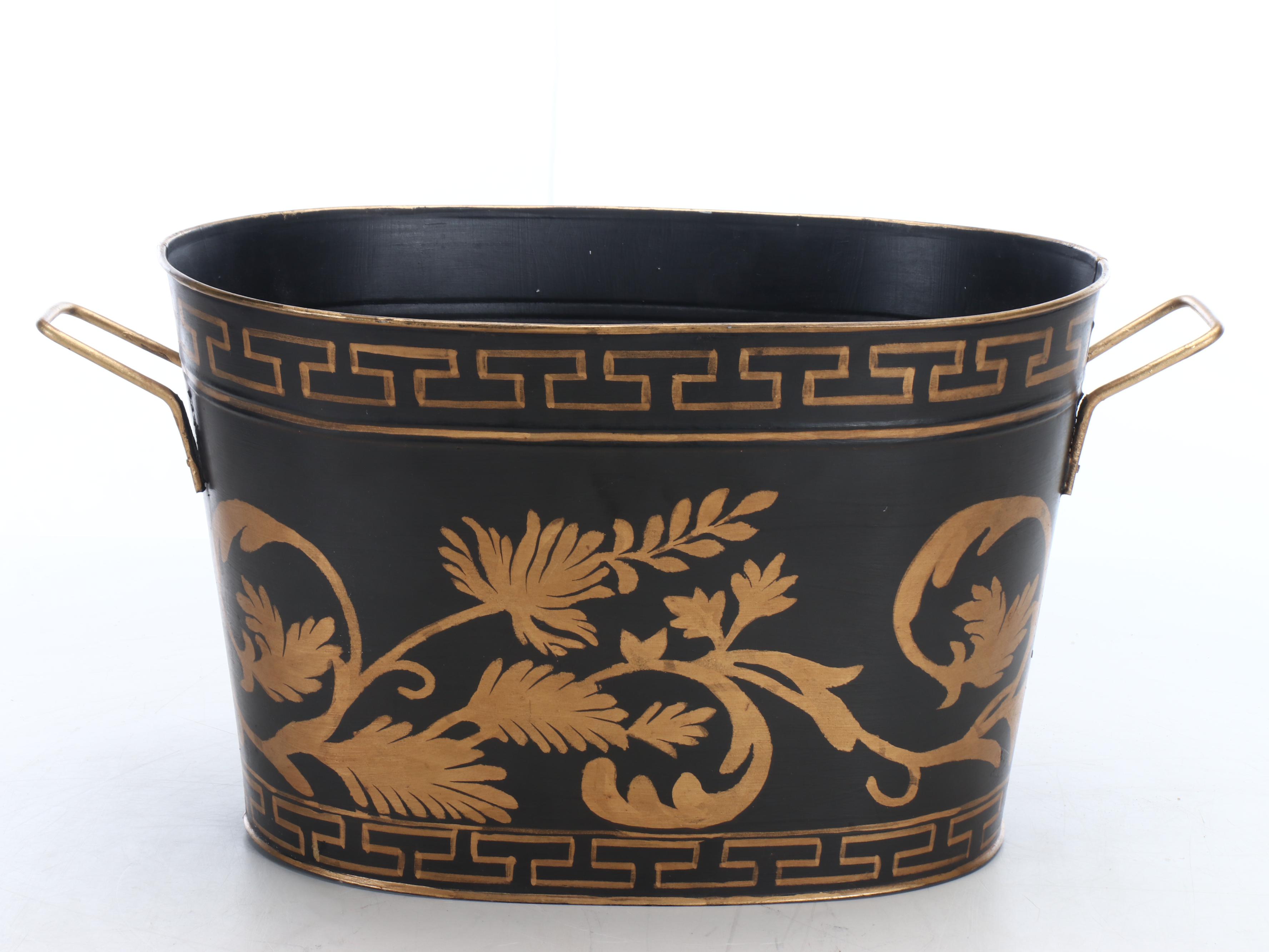 Neoclassical Style Sterling Industries Oval Tub with Iron and Brass Smudge Pot