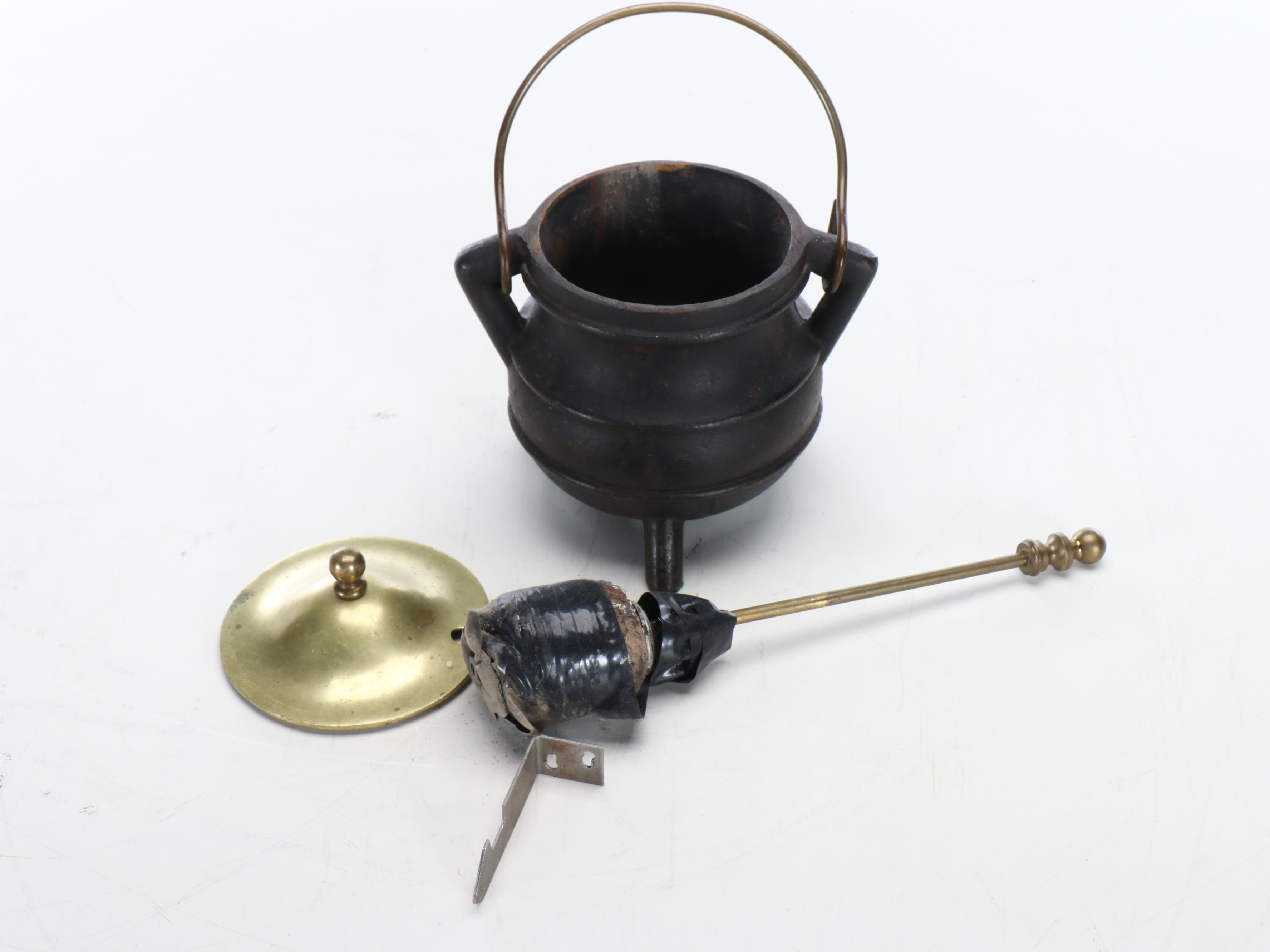 Neoclassical Style Sterling Industries Oval Tub with Iron and Brass Smudge Pot