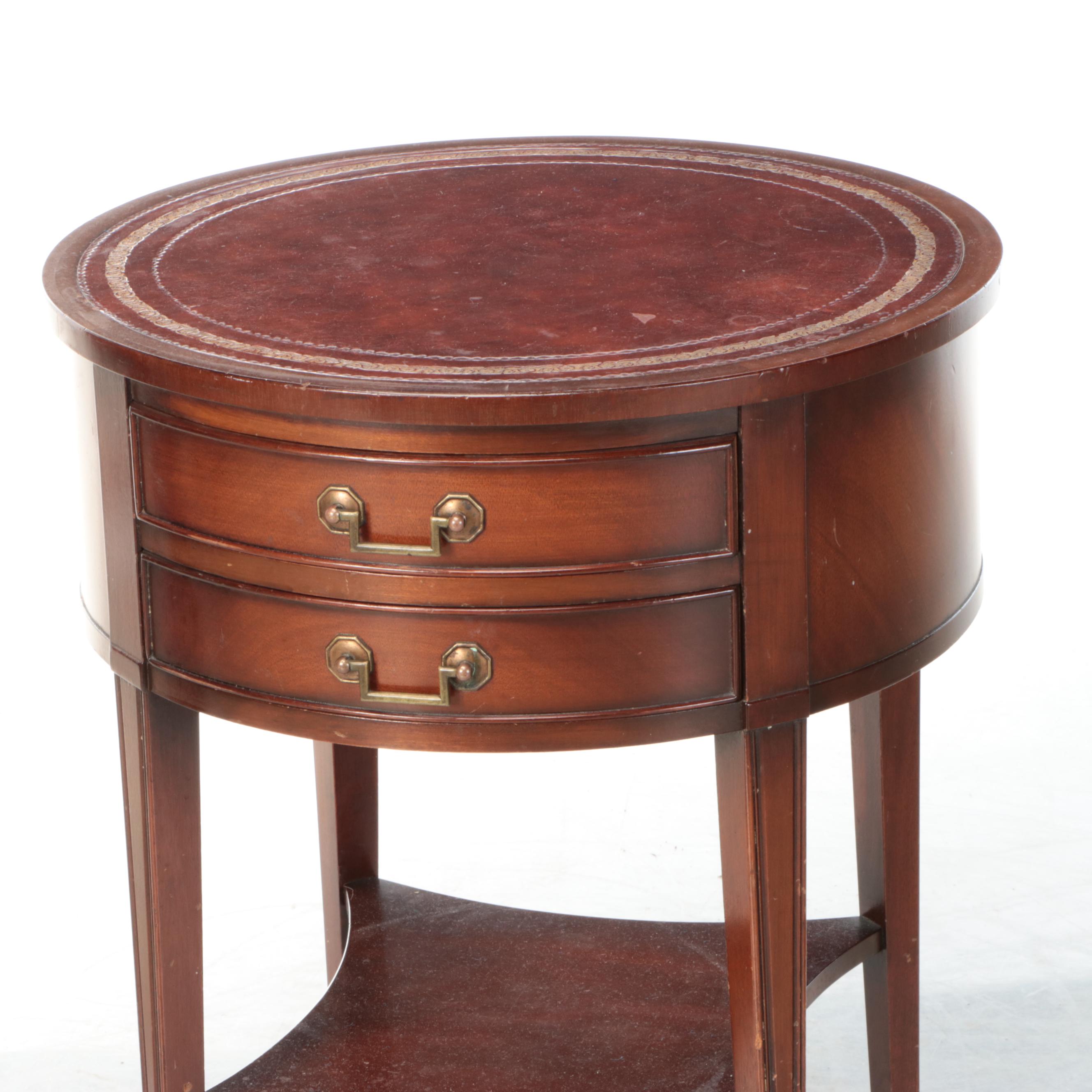 Leather Top Circular Mahogany Side Table