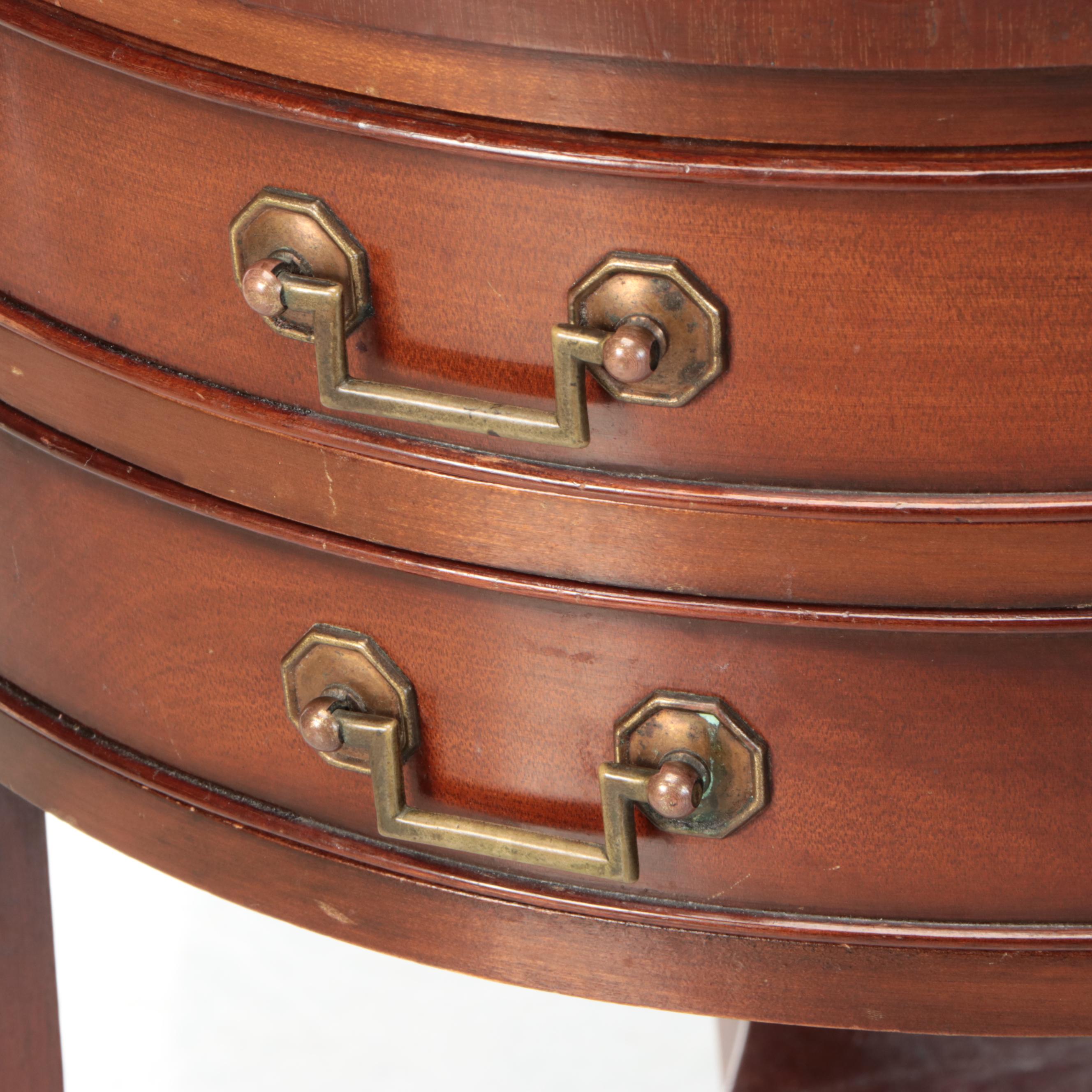 Leather Top Circular Mahogany Side Table