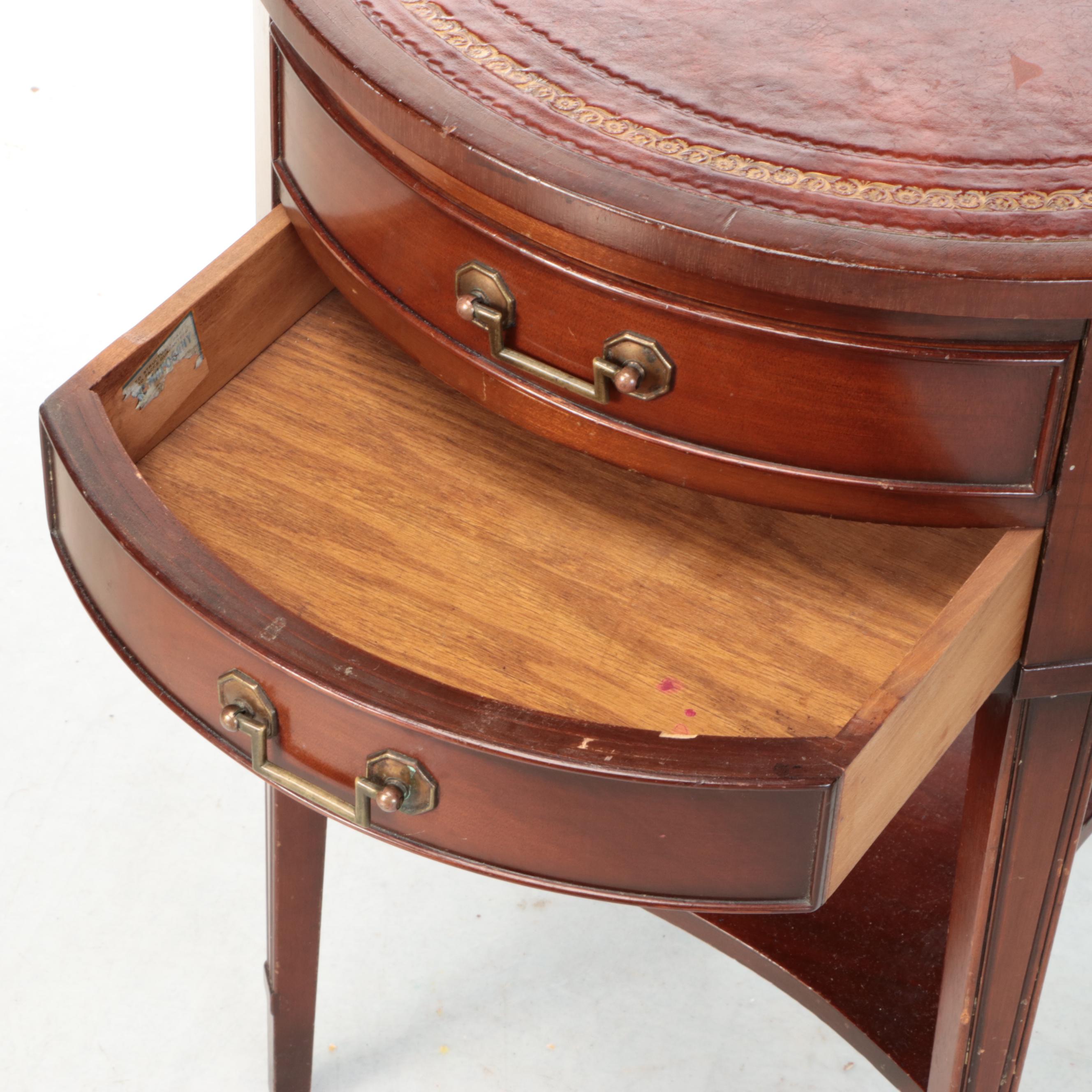 Leather Top Circular Mahogany Side Table