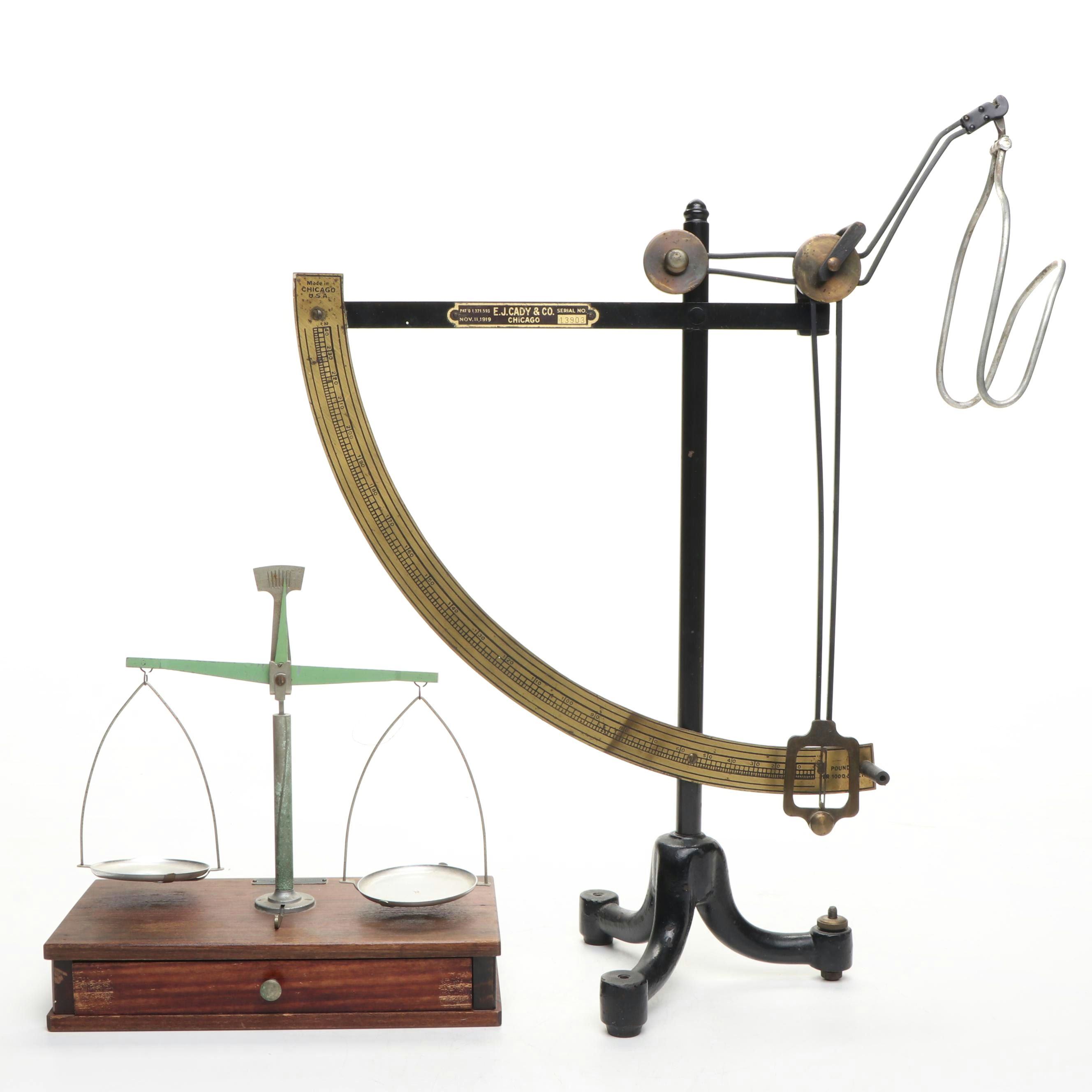 E.J. Cady & Co. Antique Scale, 1919, and Harshaw Scientific Apothecary Scale