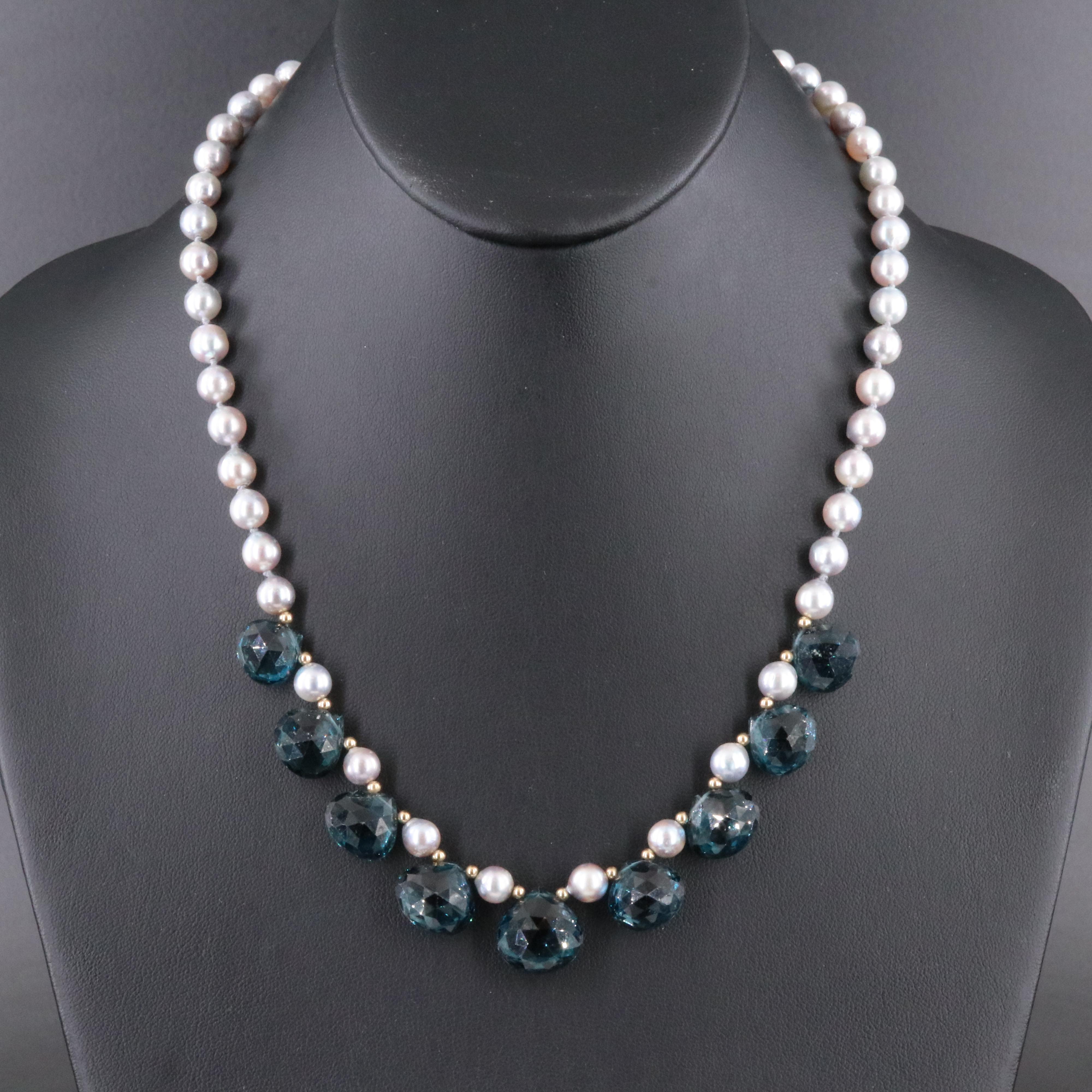 14K and 18K Pearl and London Blue Topaz Necklace