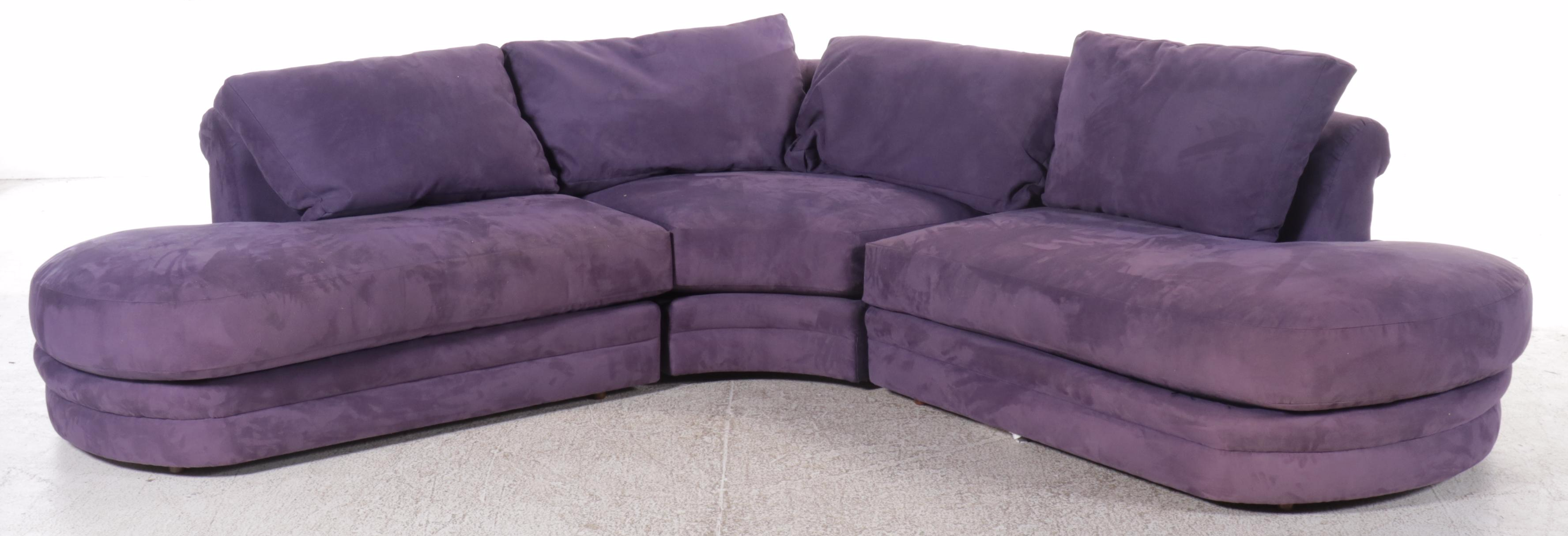 Modern Purple Upholstered Sectional with Armchair and Ottoman