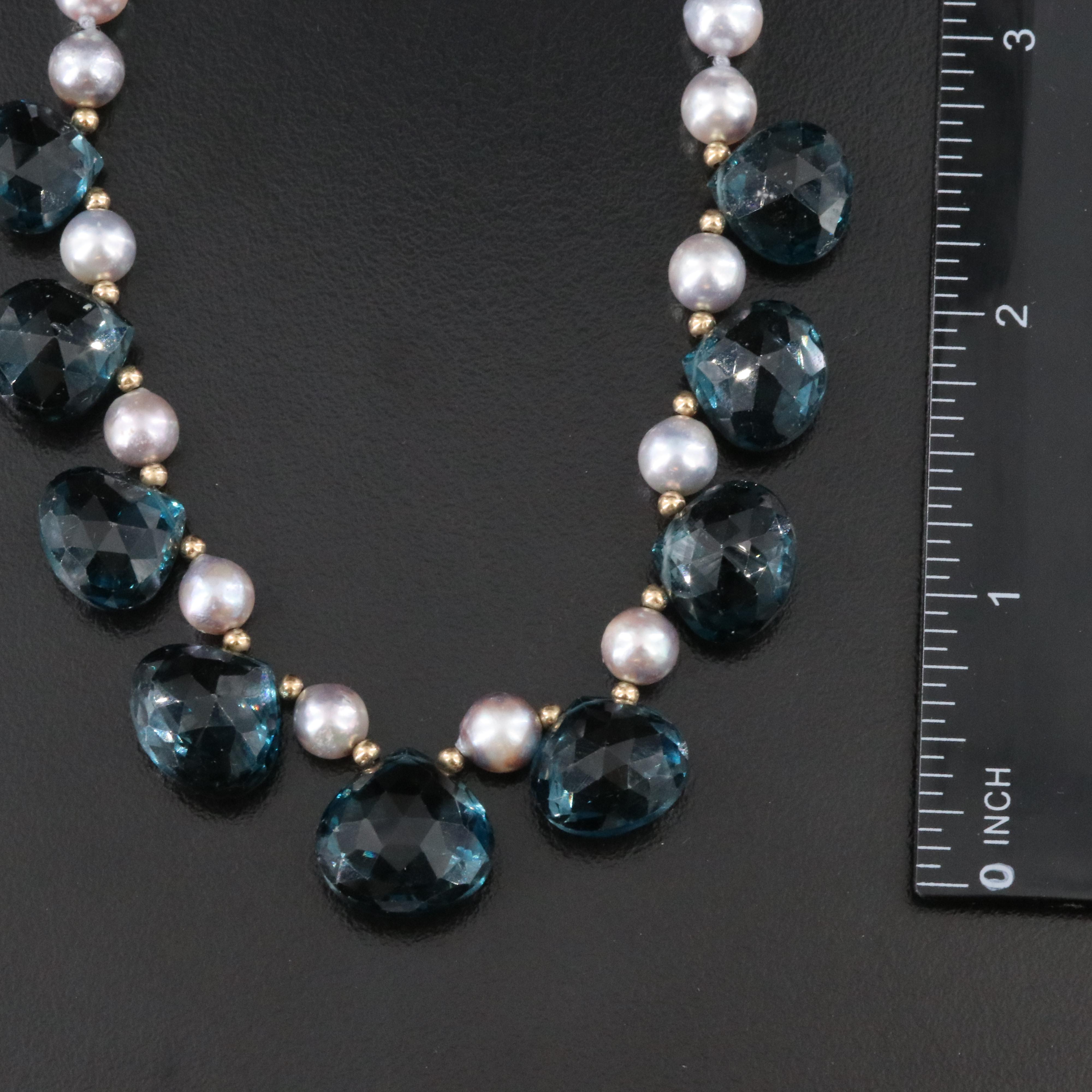 14K and 18K Pearl and London Blue Topaz Necklace
