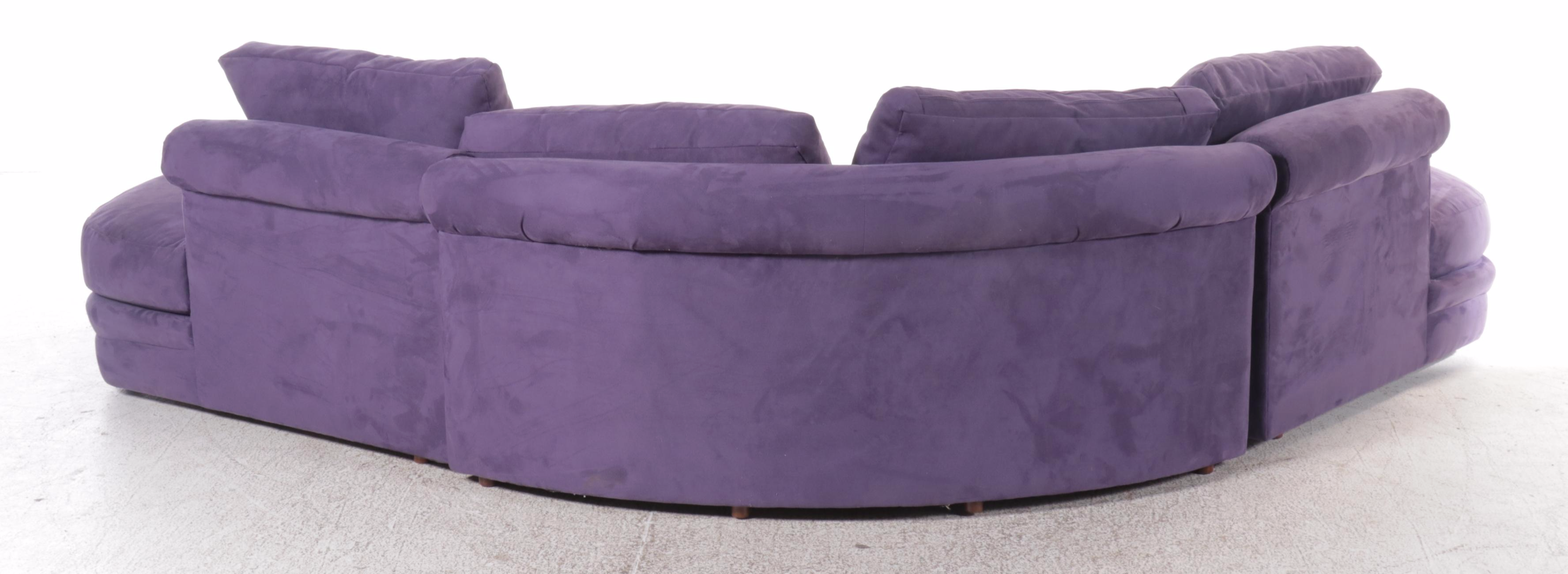 Modern Purple Upholstered Sectional with Armchair and Ottoman