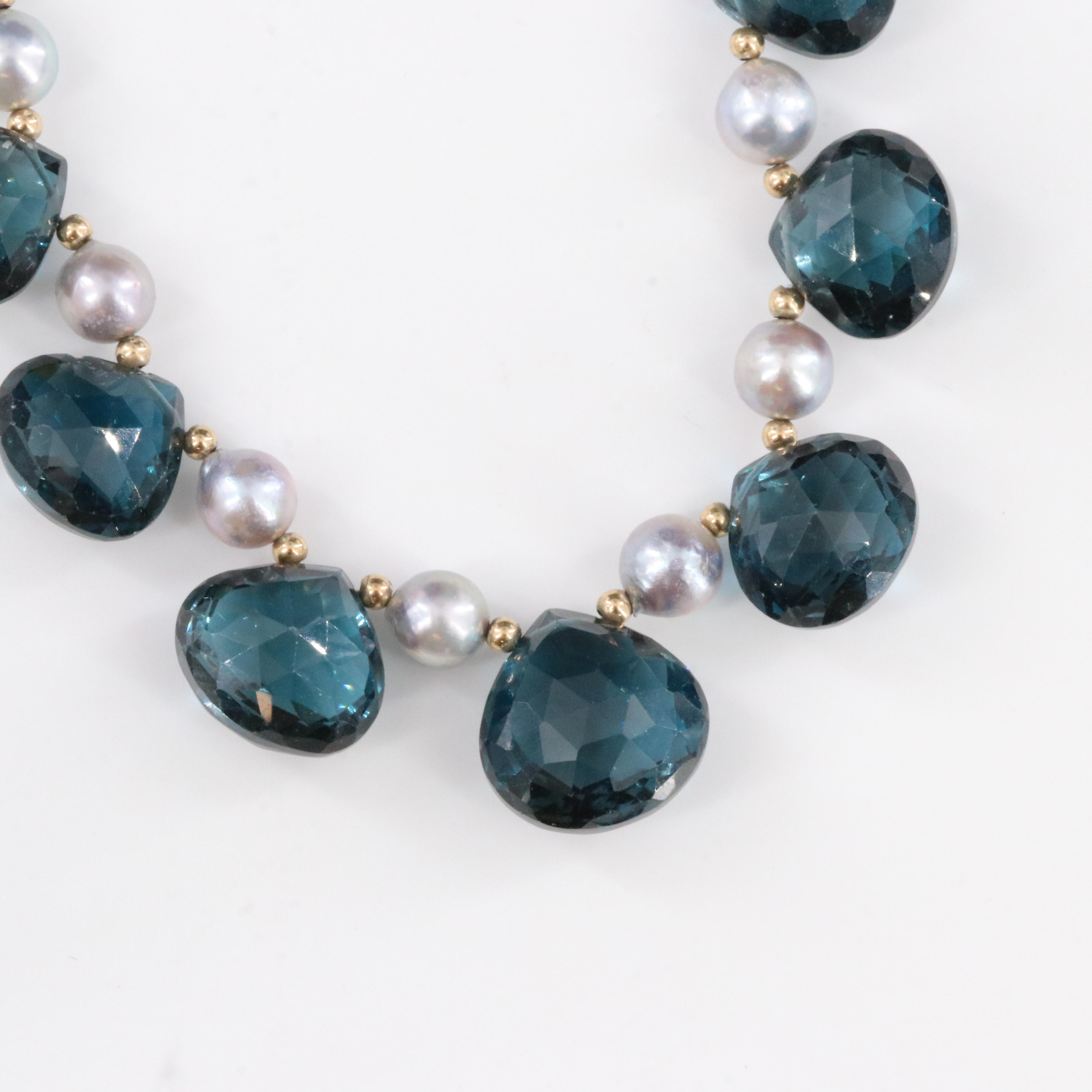 14K and 18K Pearl and London Blue Topaz Necklace