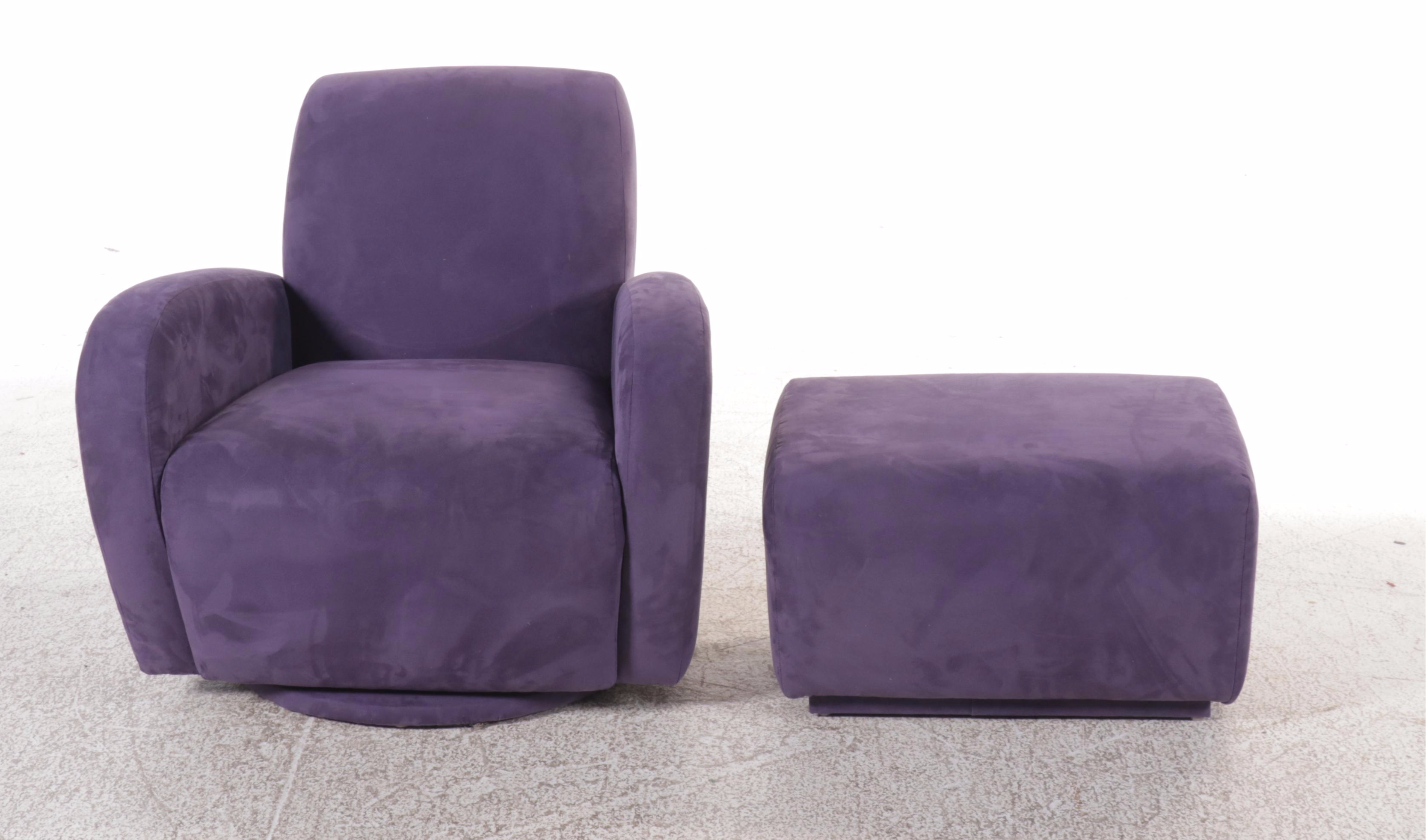 Modern Purple Upholstered Sectional with Armchair and Ottoman