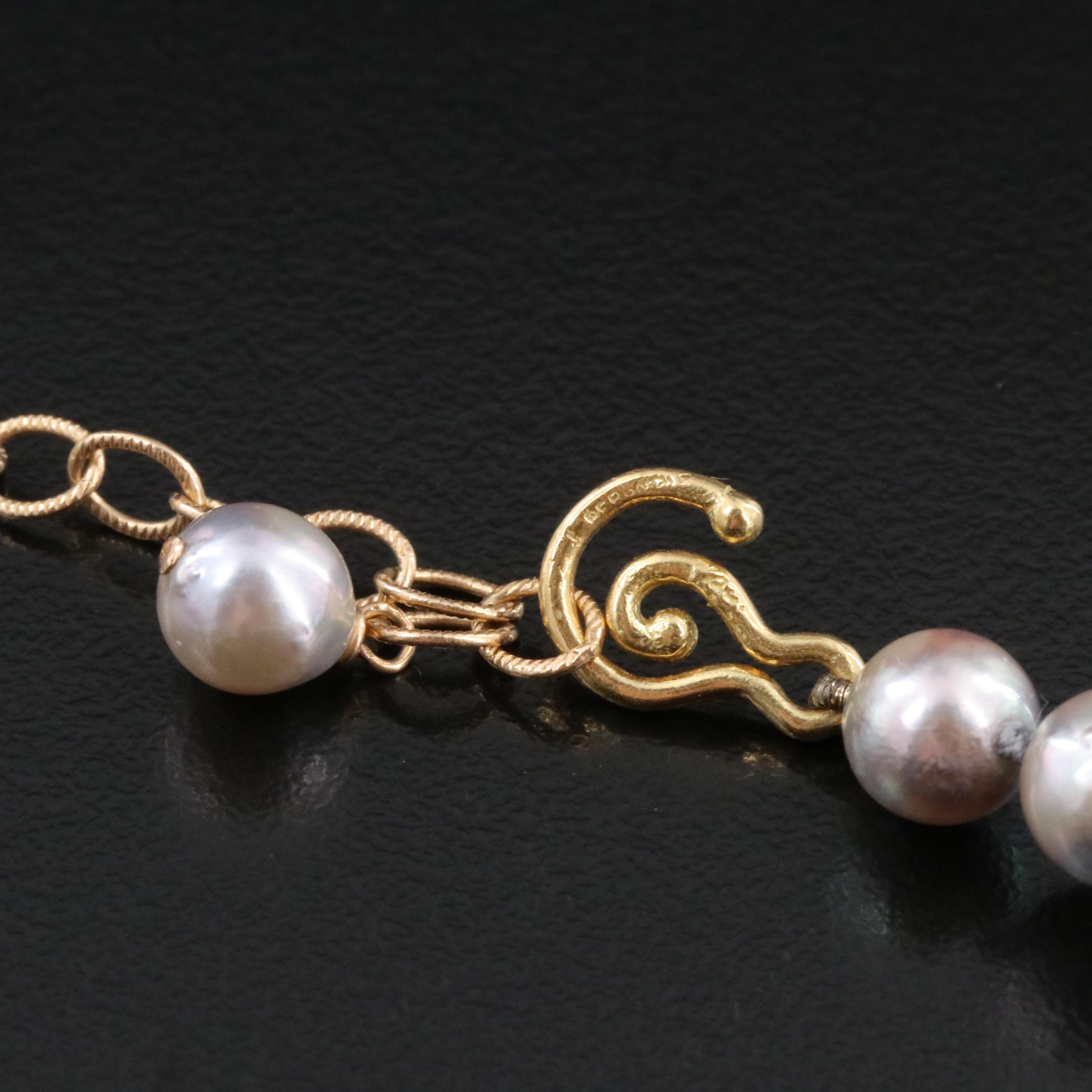 14K and 18K Pearl and London Blue Topaz Necklace