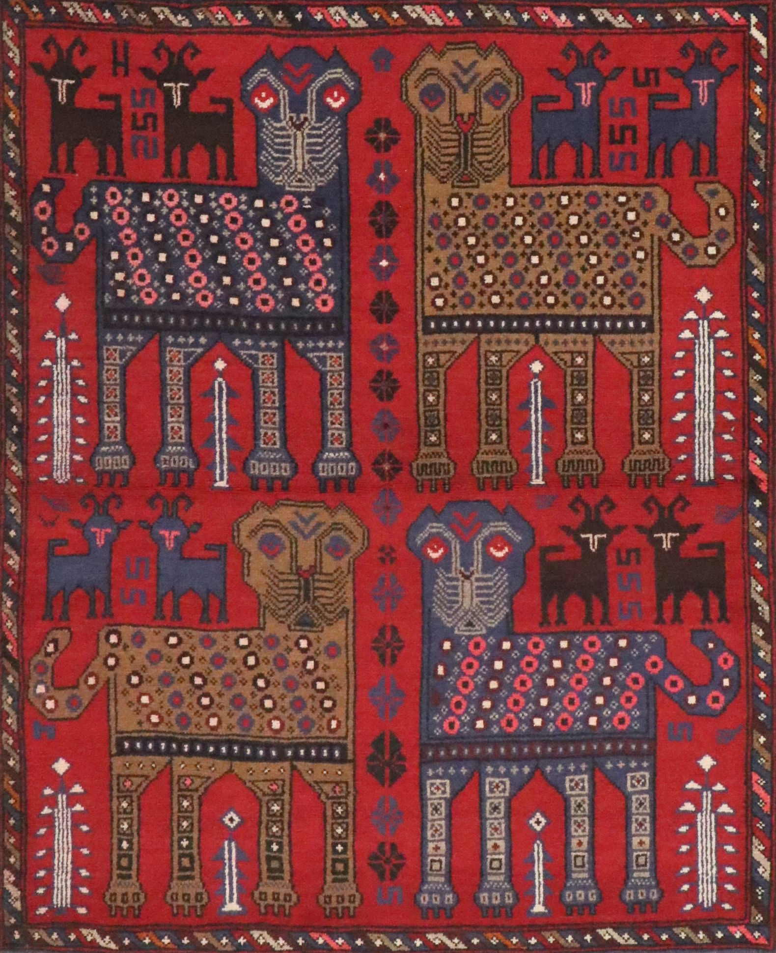 4'3 x 6'3 Hand-Knotted Afghan Pictorial Area Rug