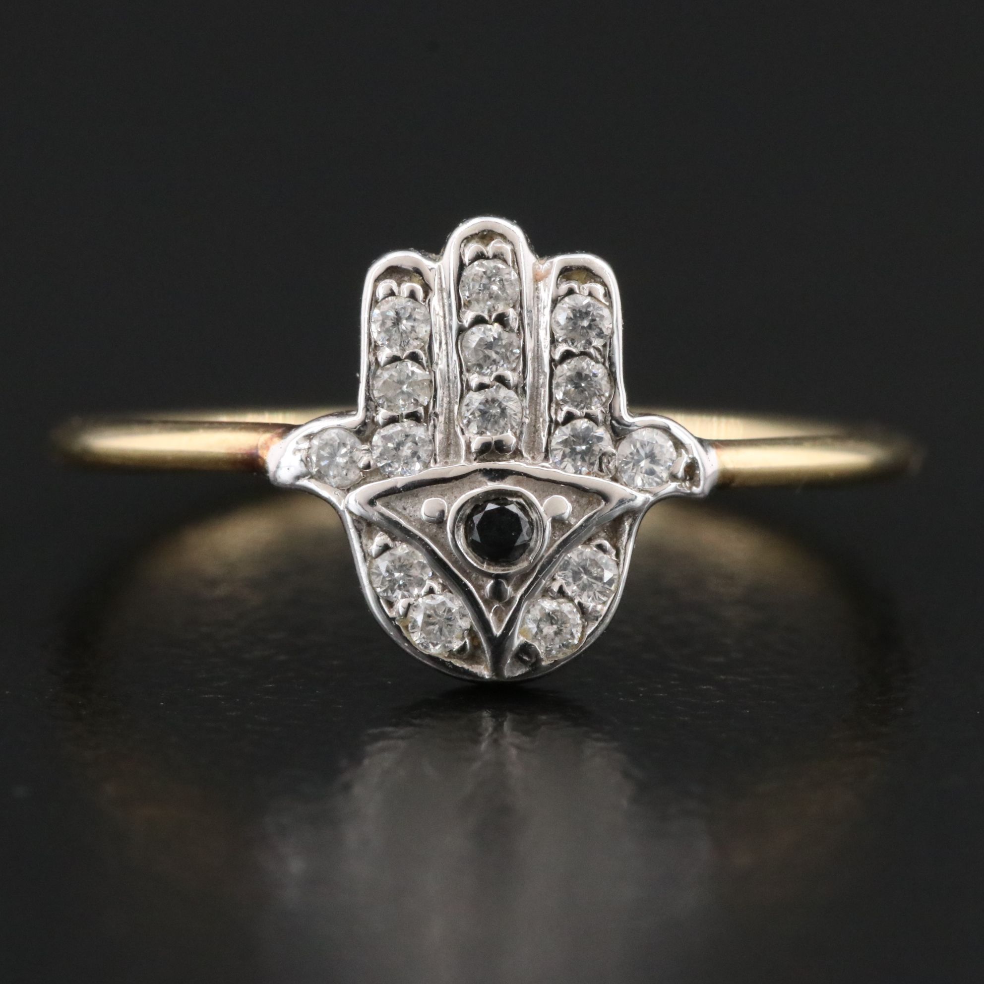 14K 0.15 CTW Diamond Hamsa Ring with Fancy Black Diamond