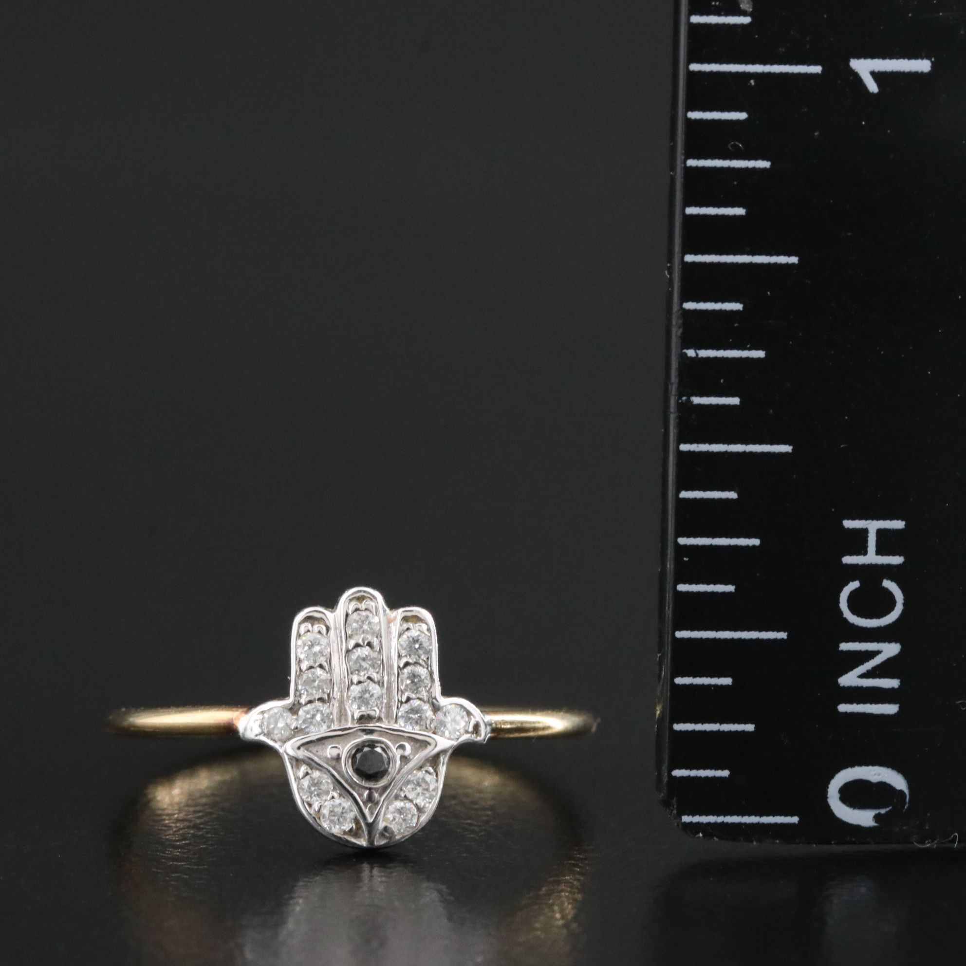 14K 0.15 CTW Diamond Hamsa Ring with Fancy Black Diamond
