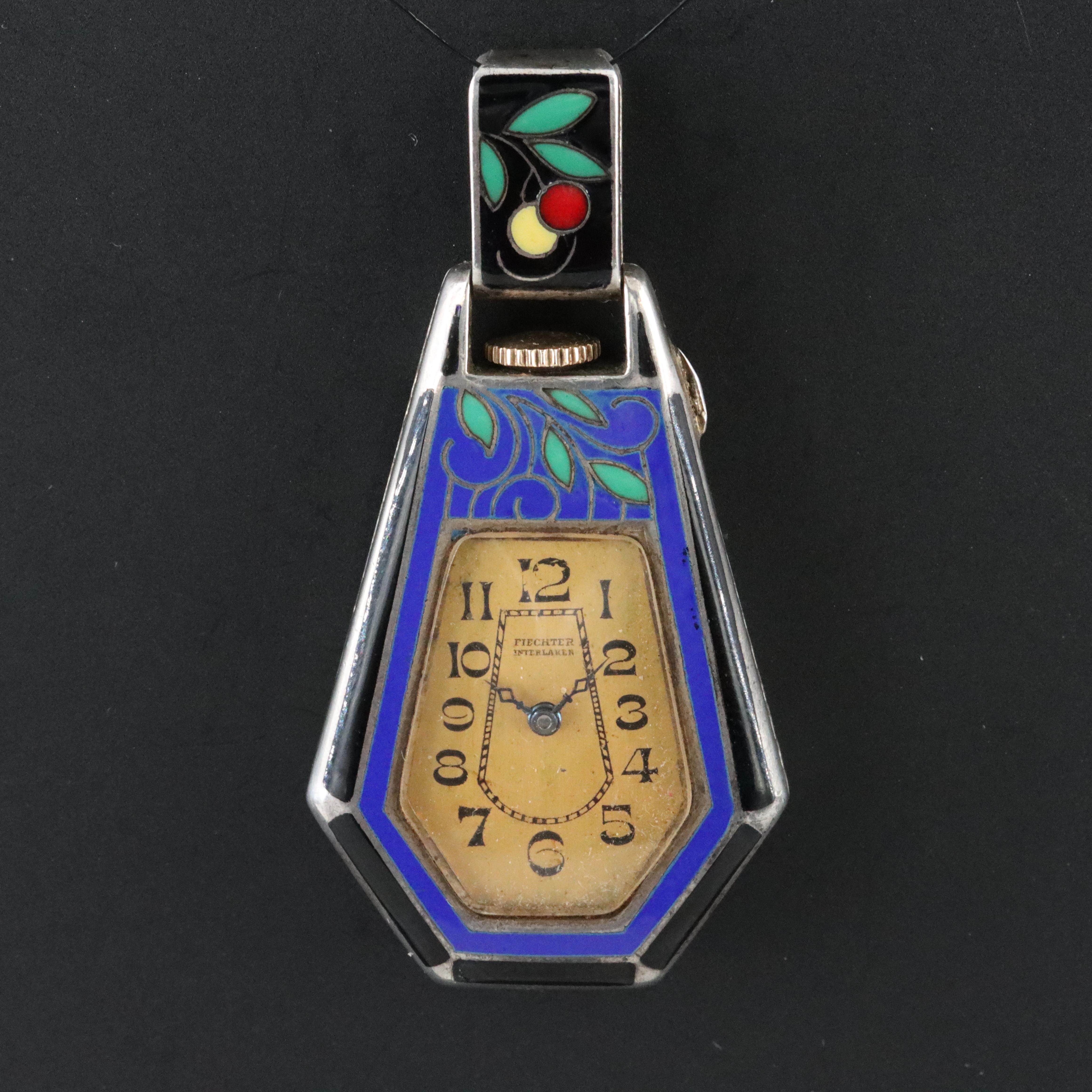 Fiechter Interlaken 935 Silver Enamelled Pendant Watch